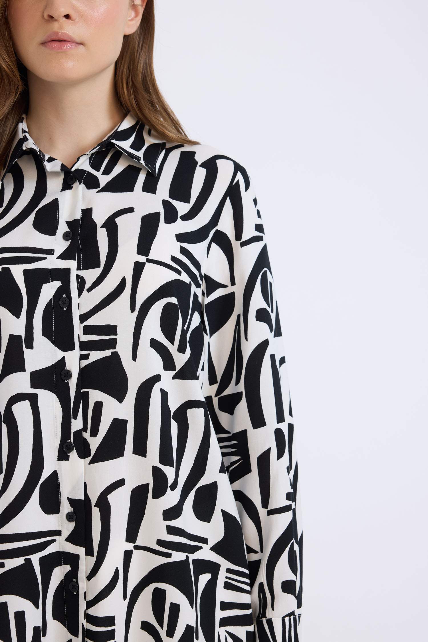 Relax Fit Gömlek Yaka Desenli Viskon Uzun Kollu Tunik