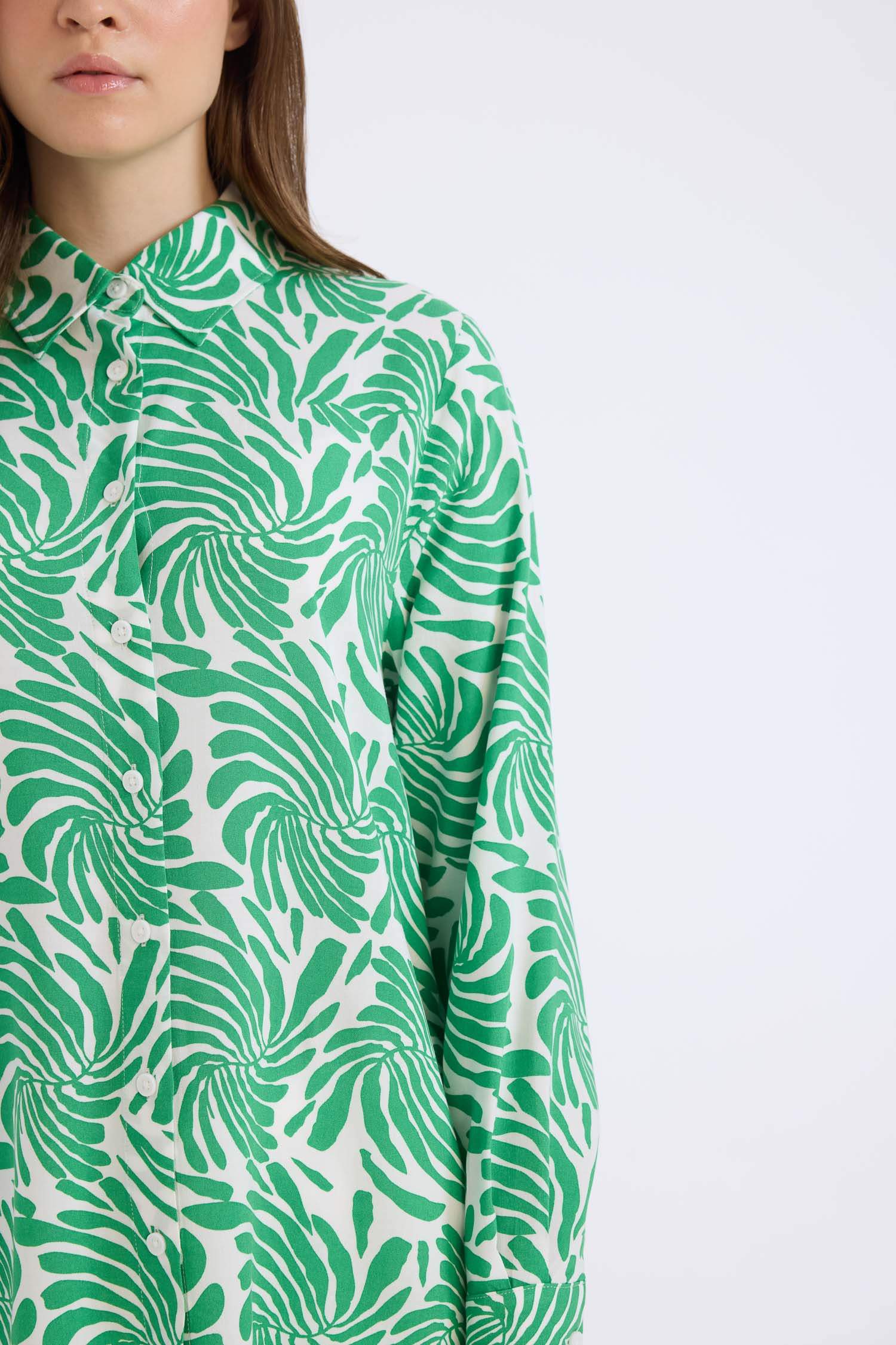 Relax Fit Gömlek Yaka Desenli Viskon Uzun Kollu Tunik