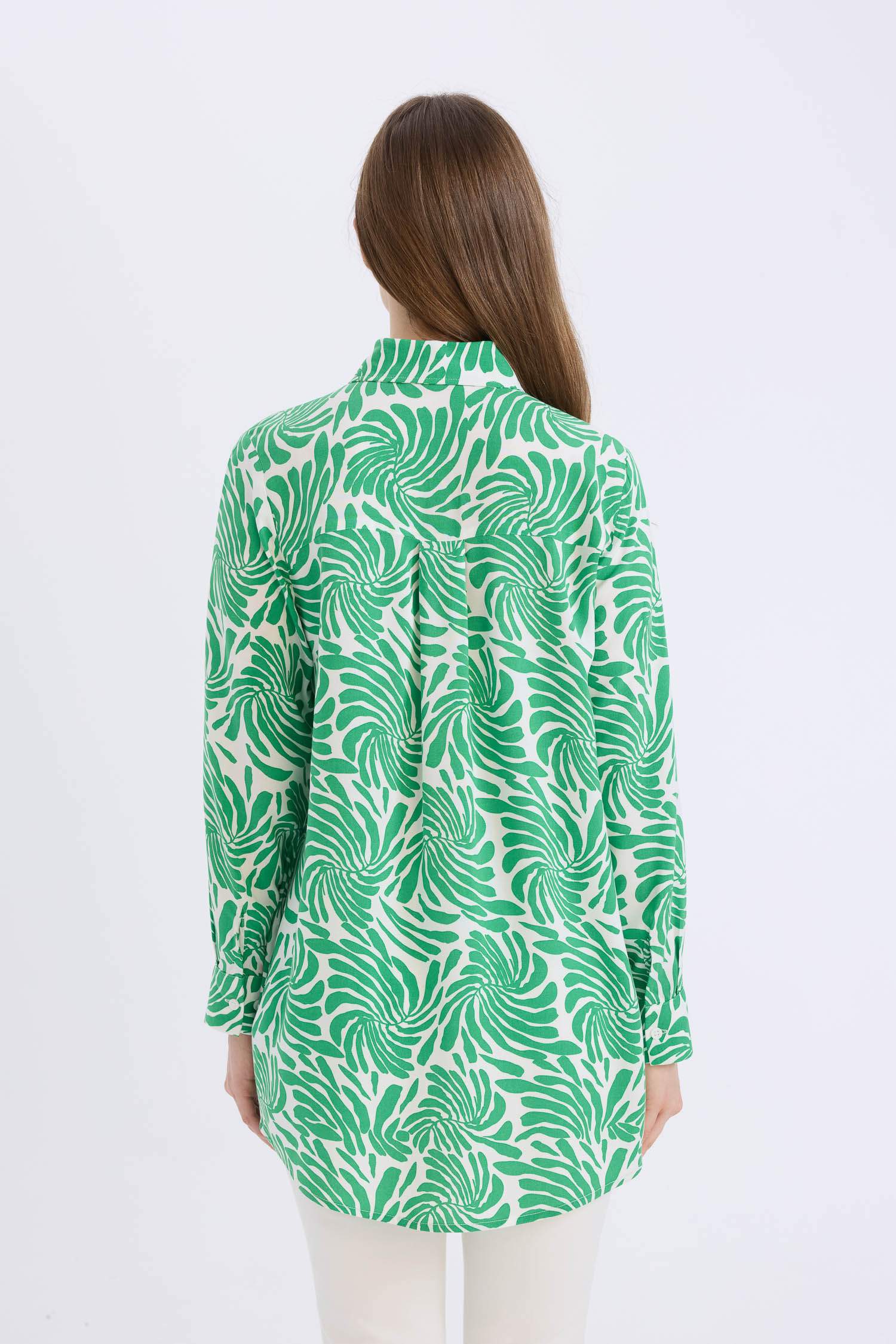 Relax Fit Gömlek Yaka Desenli Viskon Uzun Kollu Tunik