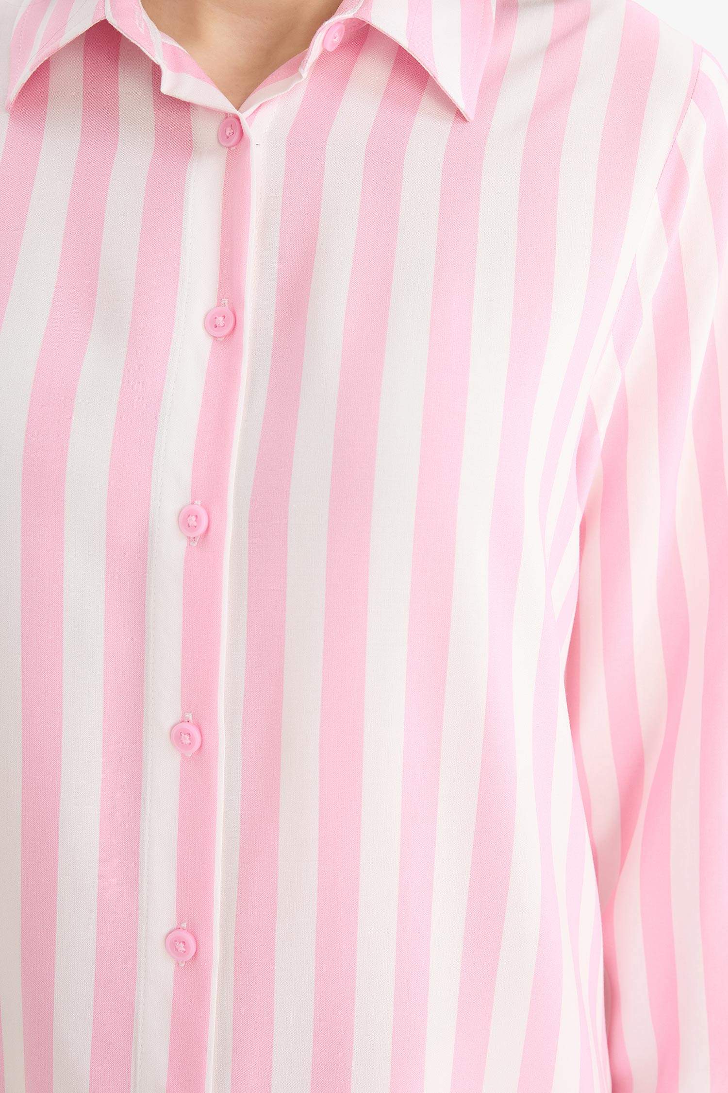 تونيكة كم طويل فيسكوز مطبوعة قصة مريحة برقبة قميص