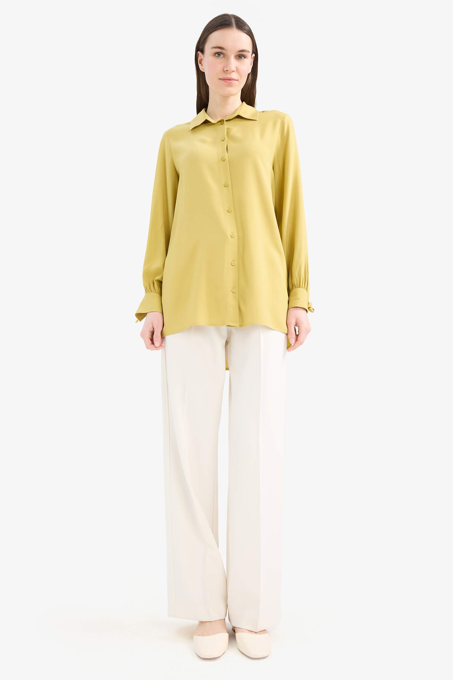 قميص كم طويل من فيسكوز قصة عادية