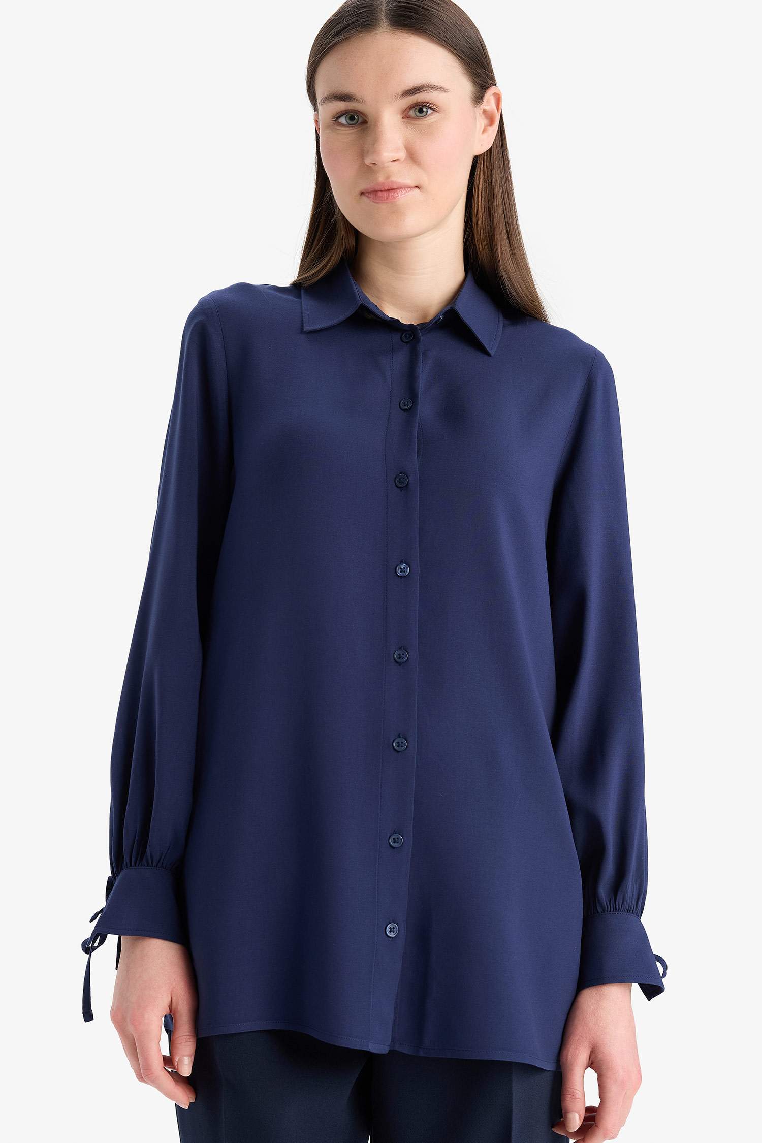 Regular Fit Basic Düz Viskon Uzun Kollu Tesettür Gömlek Tunik