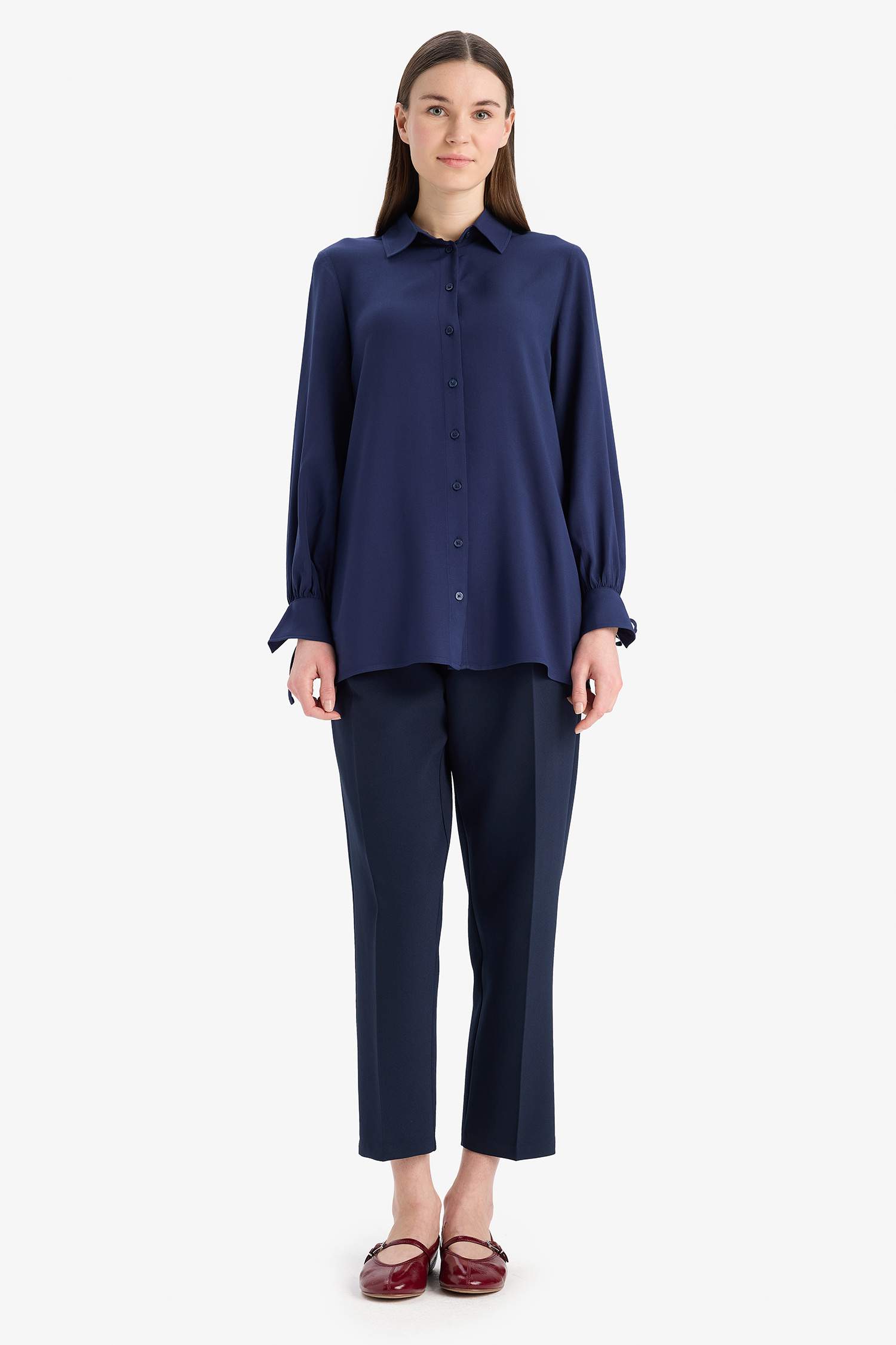 Regular Fit Basic Düz Viskon Uzun Kollu Tesettür Gömlek Tunik