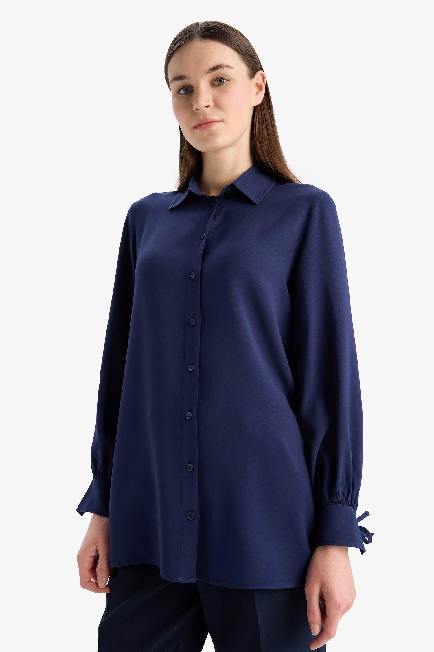 Regular Fit Basic Düz Viskon Uzun Kollu Tesettür Gömlek Tunik