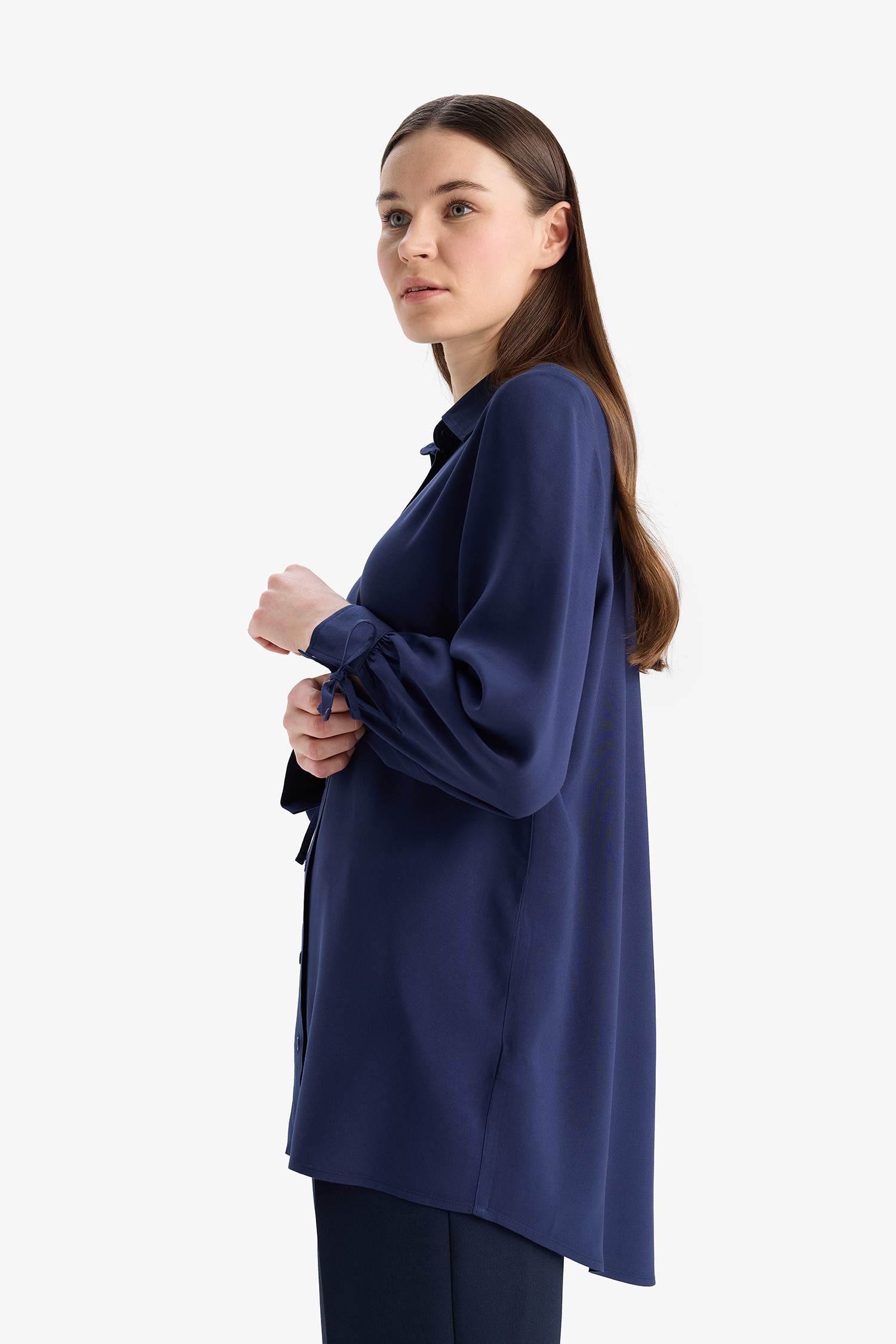 Regular Fit Basic Düz Viskon Uzun Kollu Tesettür Gömlek Tunik