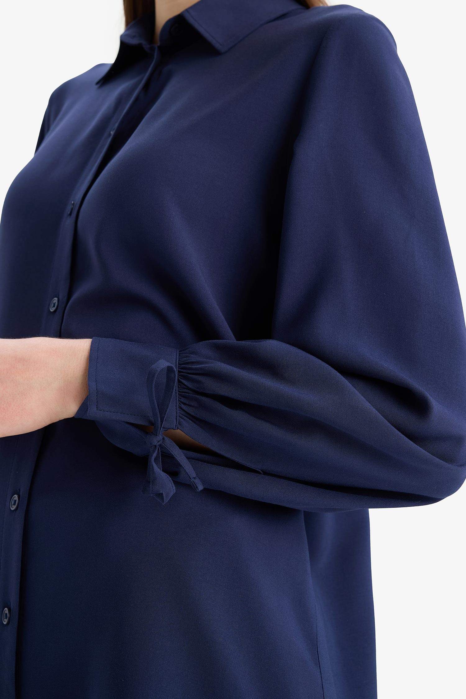 Regular Fit Basic Düz Viskon Uzun Kollu Tesettür Gömlek Tunik