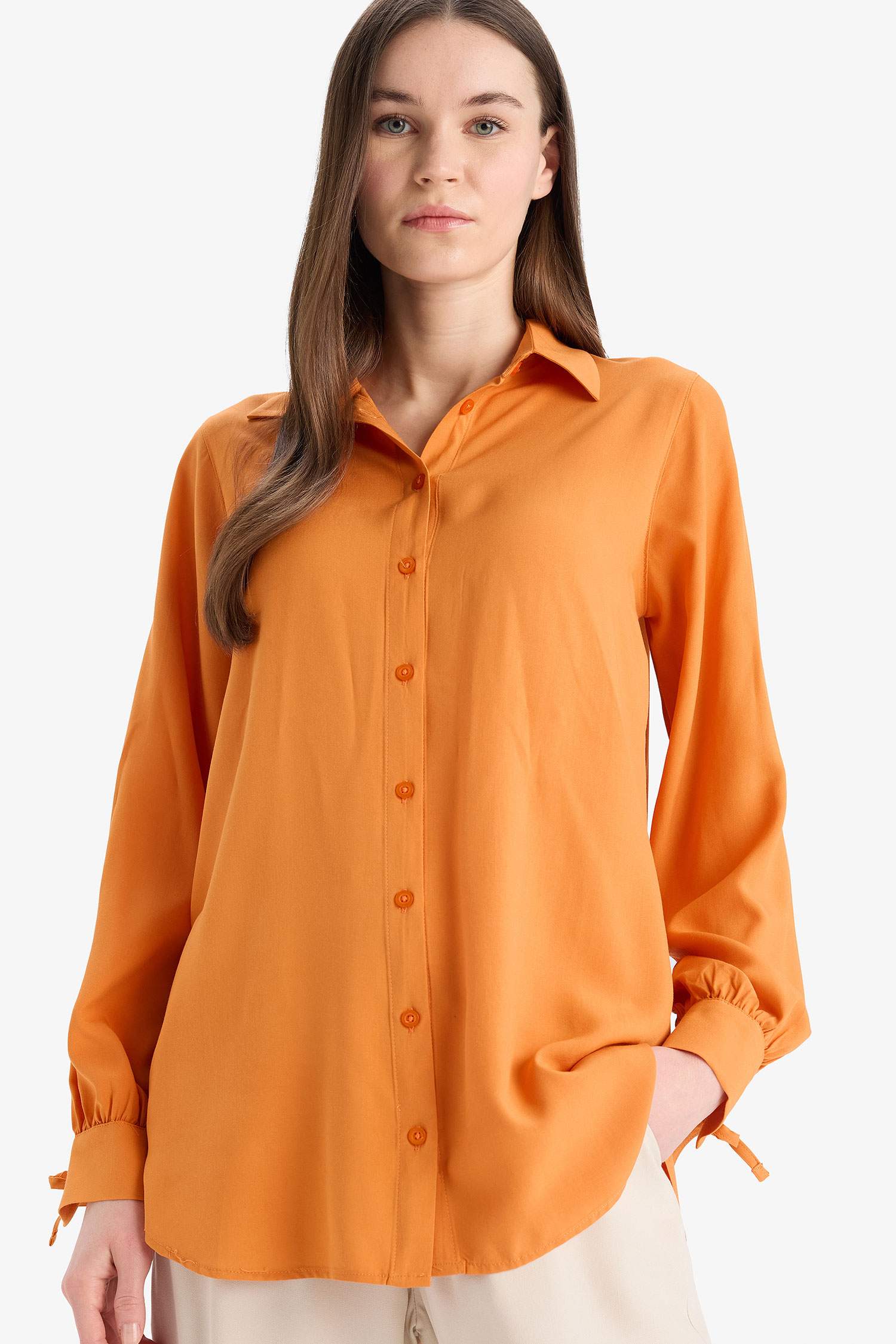 Regular Fit Viscose Shirt Collar Long Sleeve Tunic