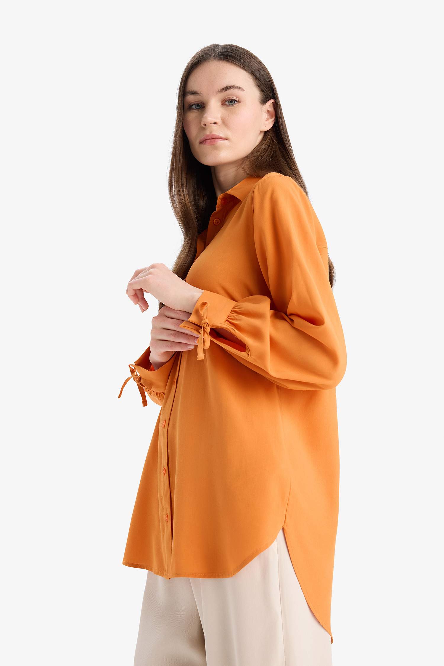 Regular Fit Viscose Shirt Collar Long Sleeve Tunic