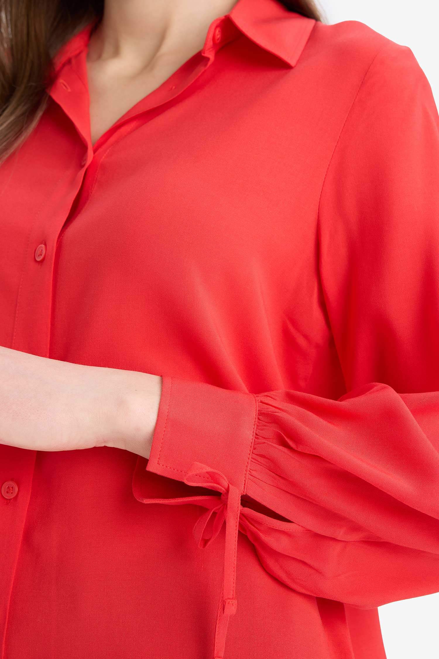 قميص طويل سادة فيسكوز كم طويل قصة عادية