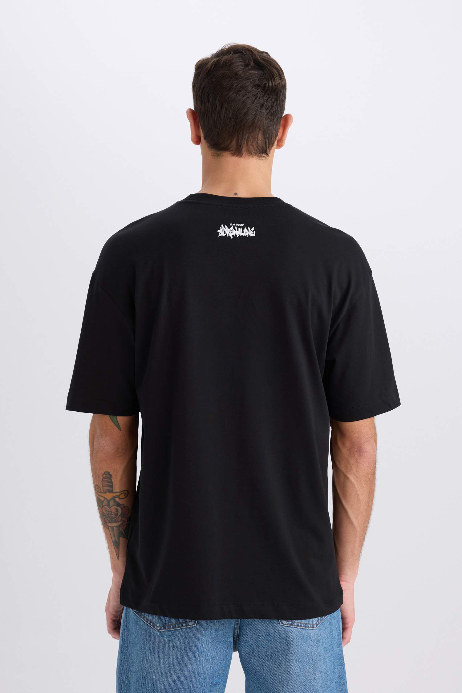 %100 Pamuk Boxy Fit Bisiklet Yaka Baskılı Kısa Kollu Tişört