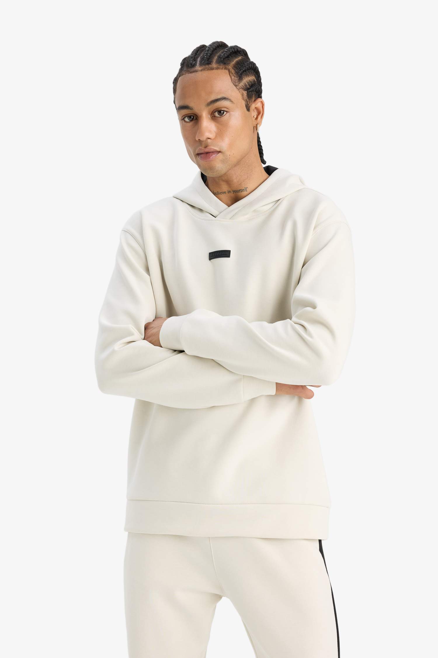 Standart Fit Kapüşonlu Skuba Dalgıç Kumaş Sporcu Sweatshirt