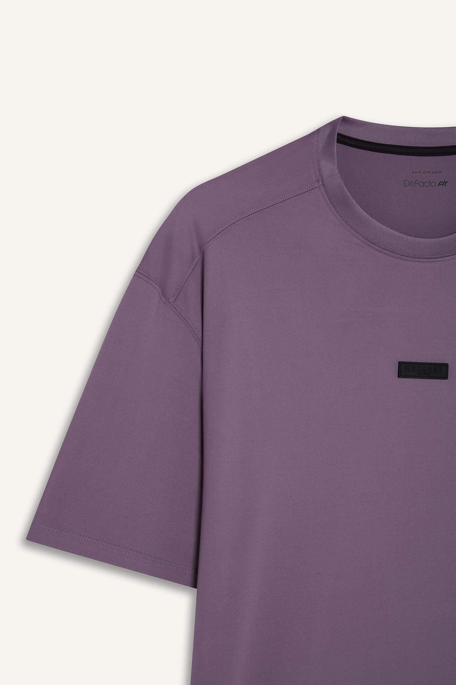 Boxy Fit Bisiklet Yaka Baskılı Sporcu Kısa Kollu Tişört