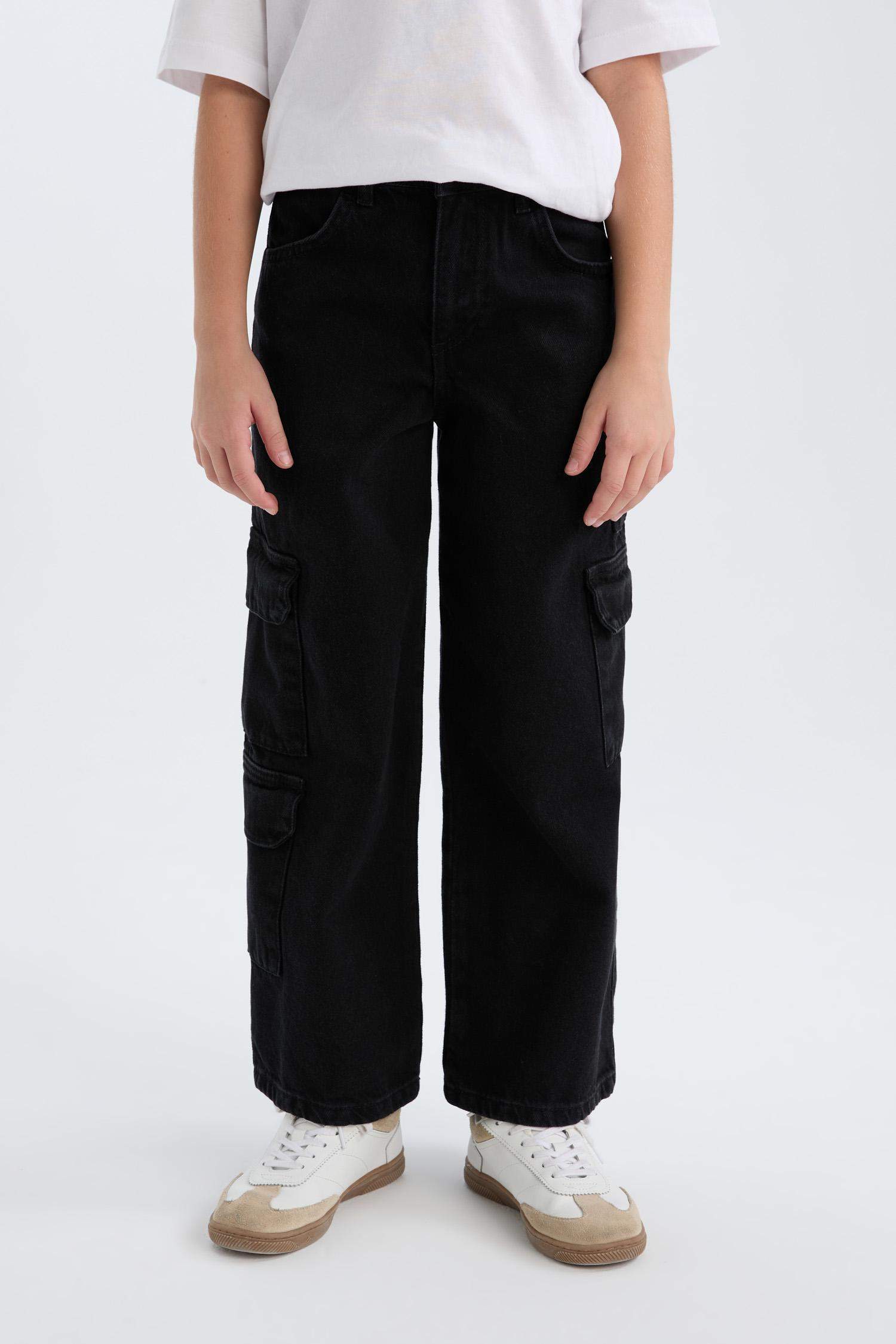 بنطرون جينز بناتي كارجو وايد ليج بجيب