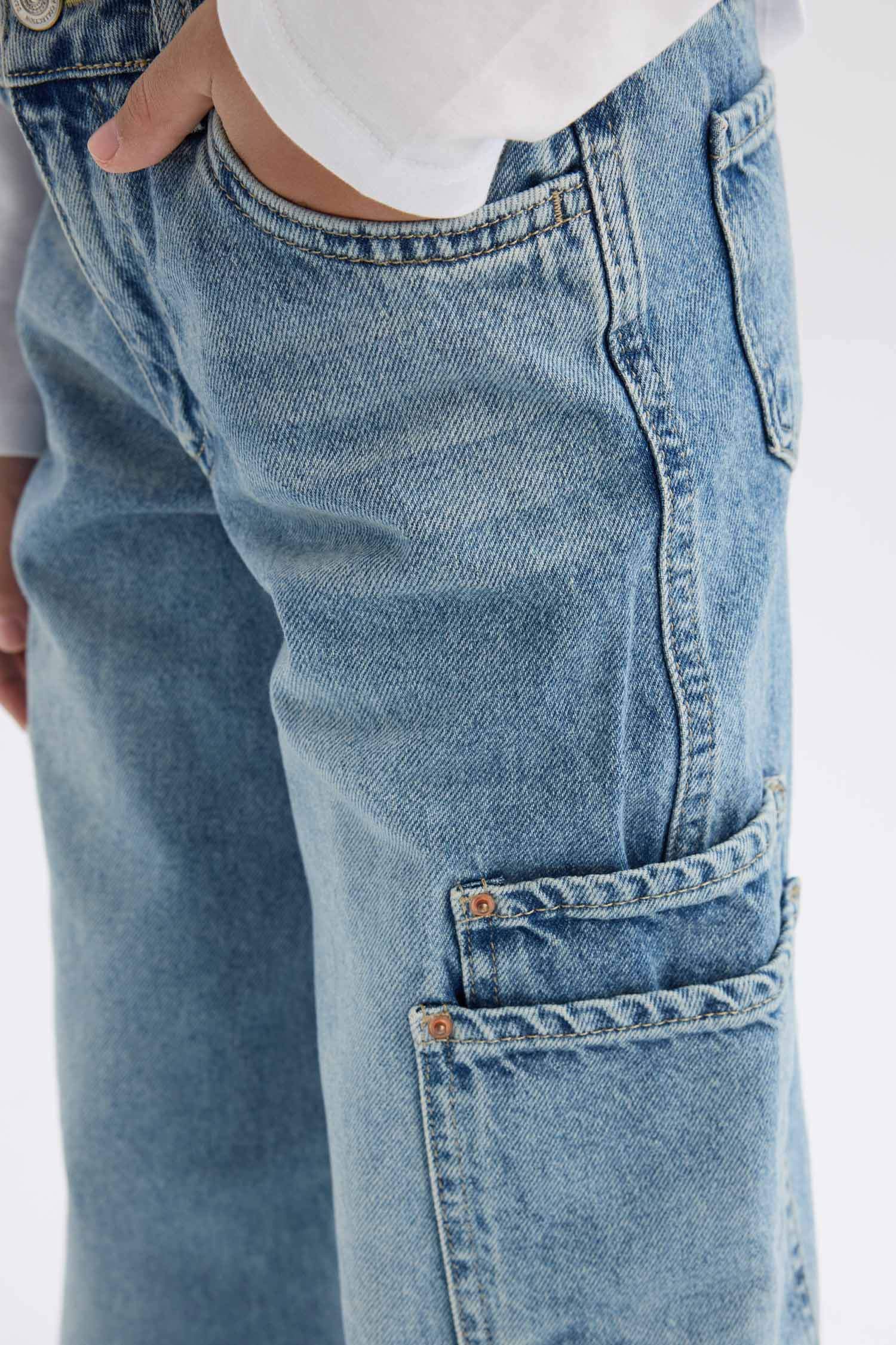 Kız Çocuk Wide Leg Kargo Geniş Paça Jean Pantolon