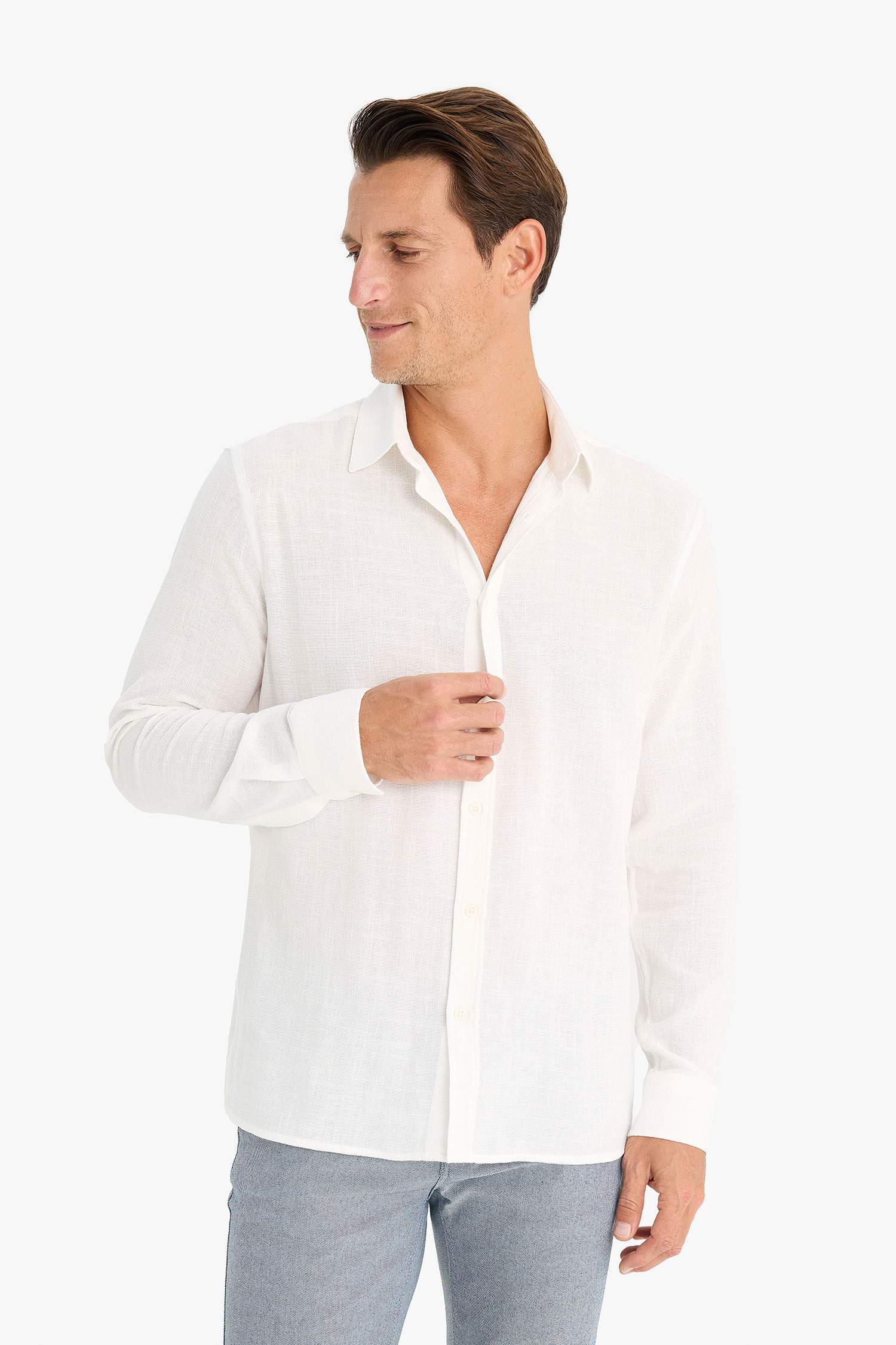 Regular Fit Polo Collar Long Sleeve Shirt