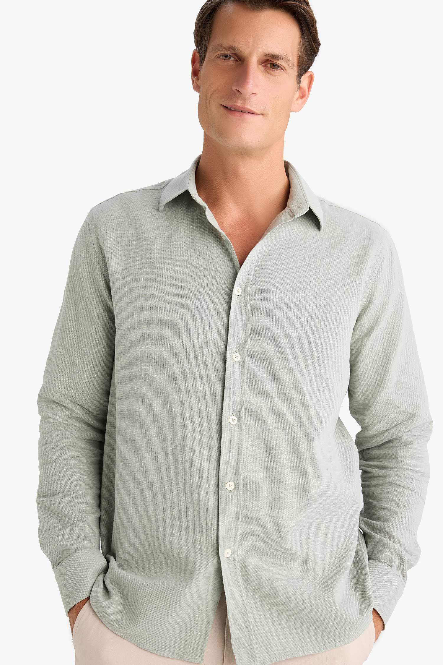 %100 Pamuk Regular Fit İnce Polo Yaka Uzun Kollu Gömlek