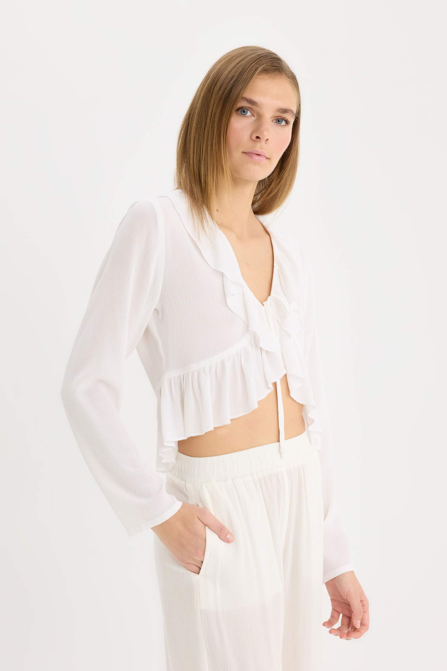 Regular Fit V-Neck Long Sleeve Blouse