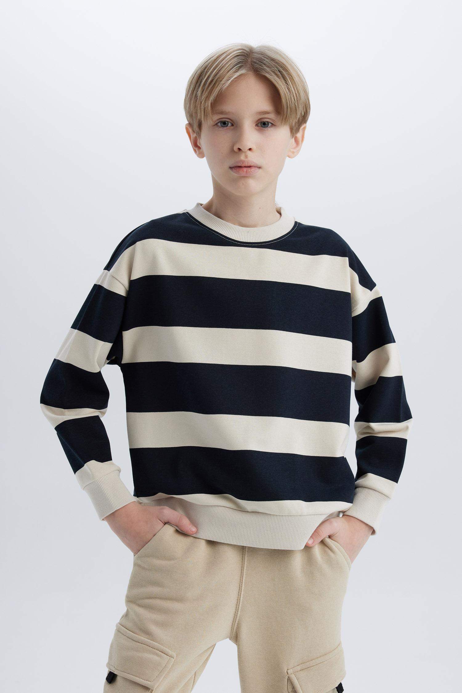 سويت شيرت أولاد اوفر سايز مخطط برقبة مستديرة