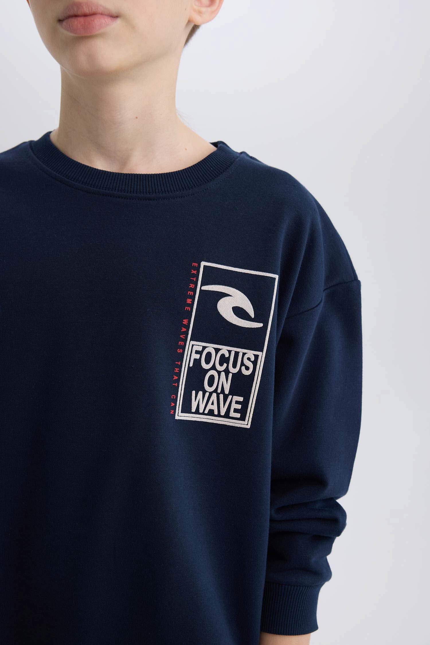 Erkek Çocuk Oversize Geniş Kalıp Bisiklet Yaka Sırt Baskılı Sweatshirt