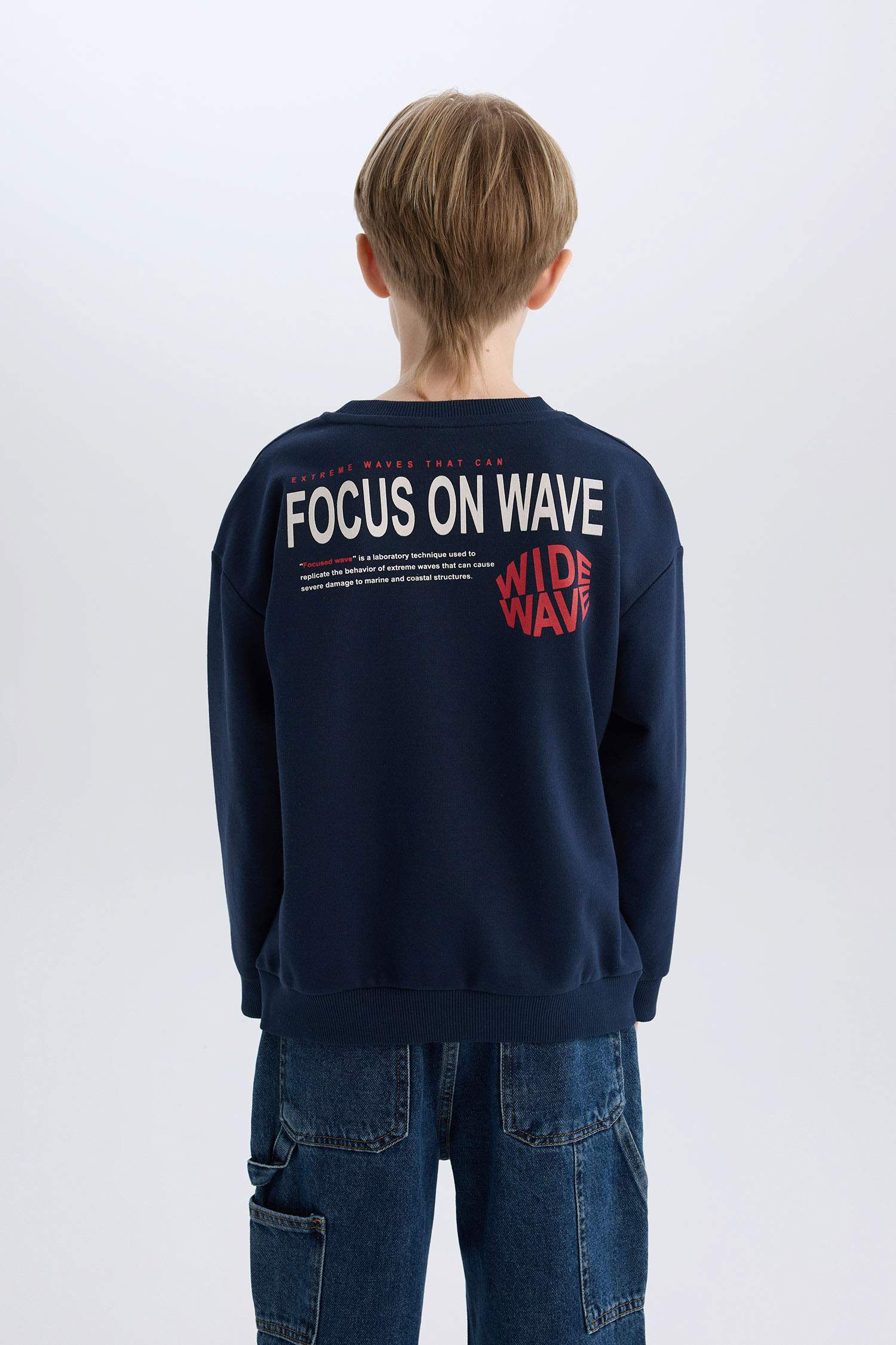 Erkek Çocuk Oversize Geniş Kalıp Bisiklet Yaka Sırt Baskılı Sweatshirt