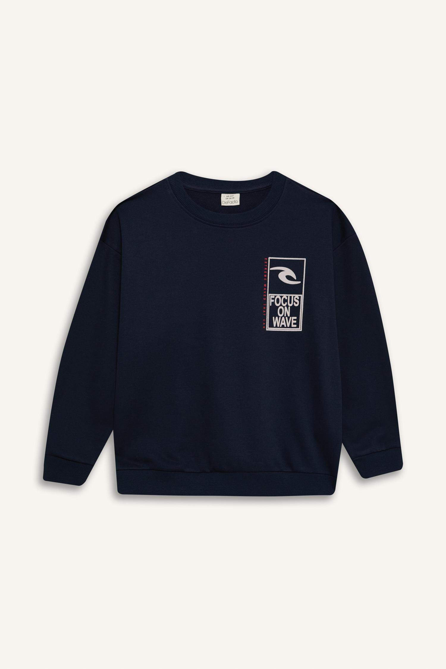 Erkek Çocuk Oversize Geniş Kalıp Bisiklet Yaka Sırt Baskılı Sweatshirt