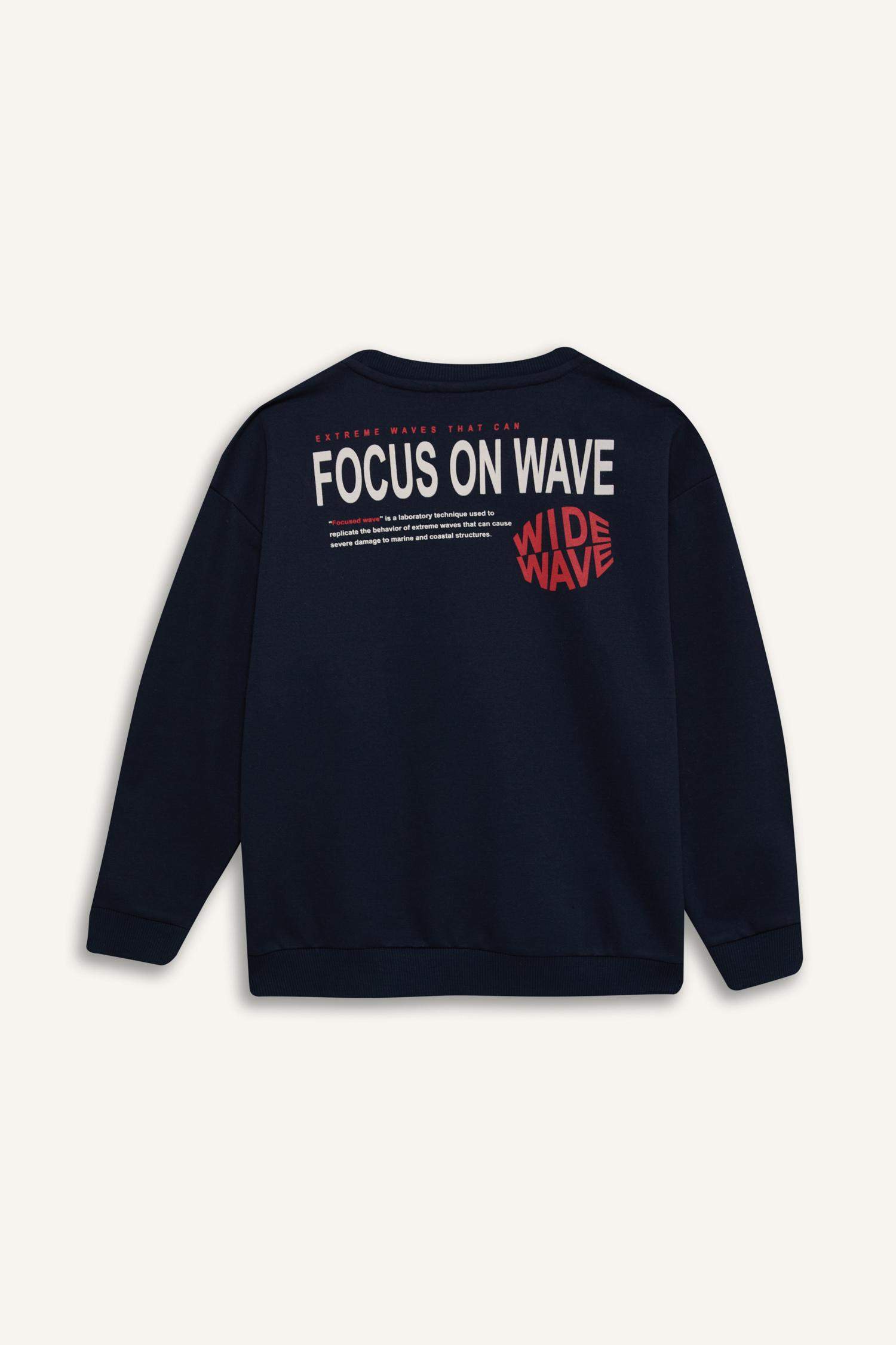 Erkek Çocuk Oversize Geniş Kalıp Bisiklet Yaka Sırt Baskılı Sweatshirt