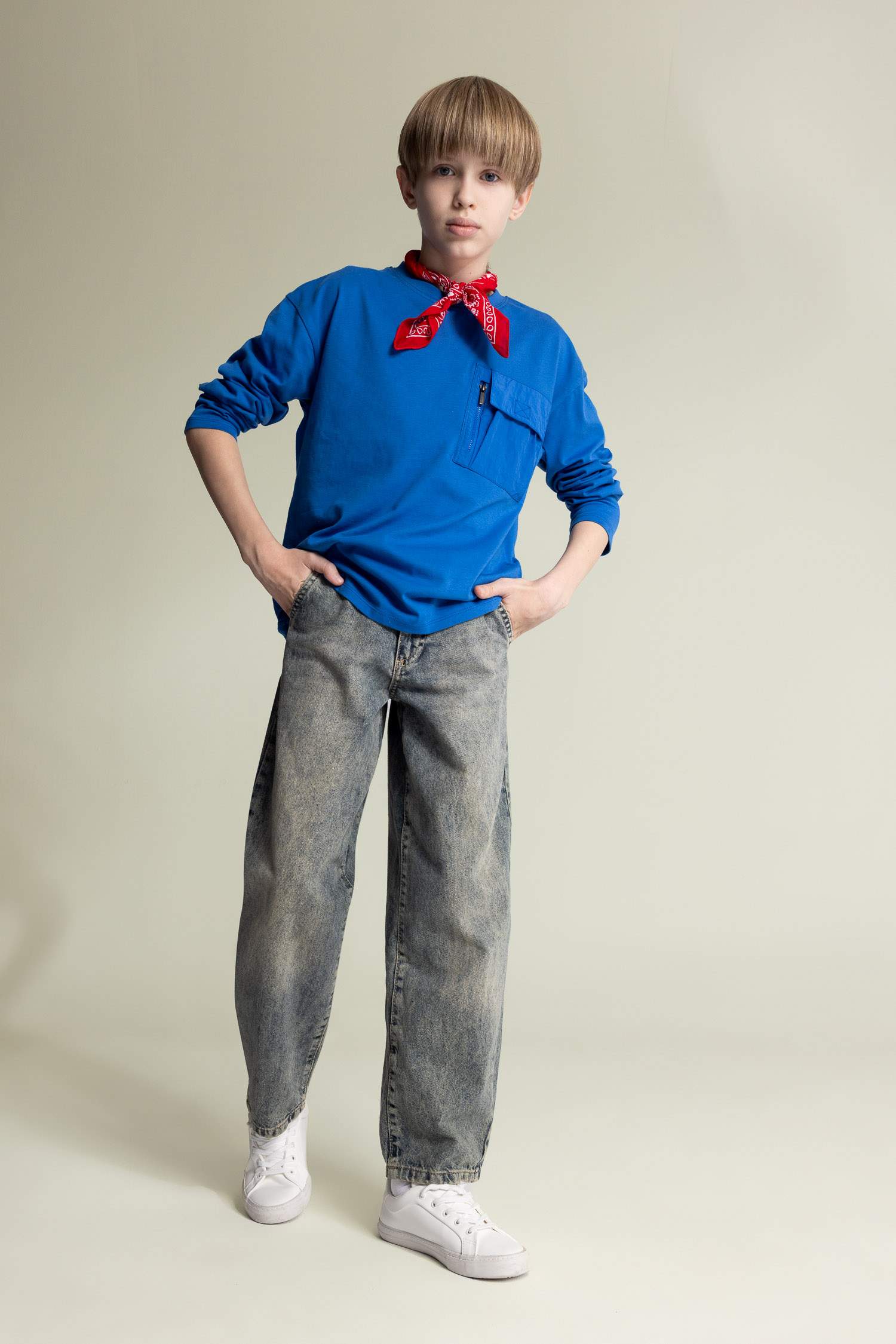 Erkek Çocuk Oversize Geniş Kalıp Bisiklet Yaka Uzun Kollu Tişört