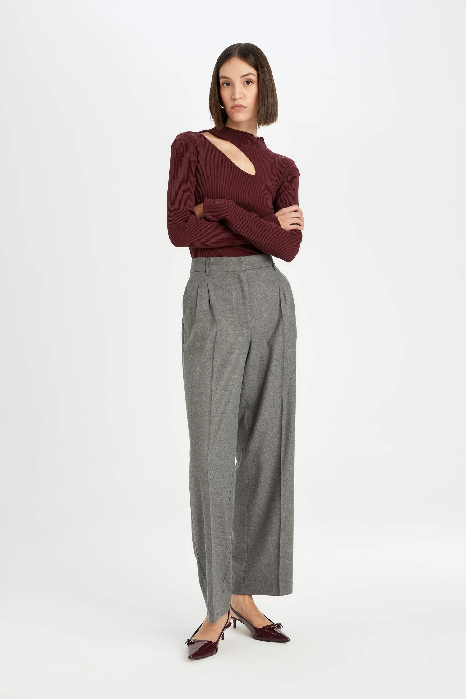 Wide Leg Pocketed High Waist Pleated Classic Trousers