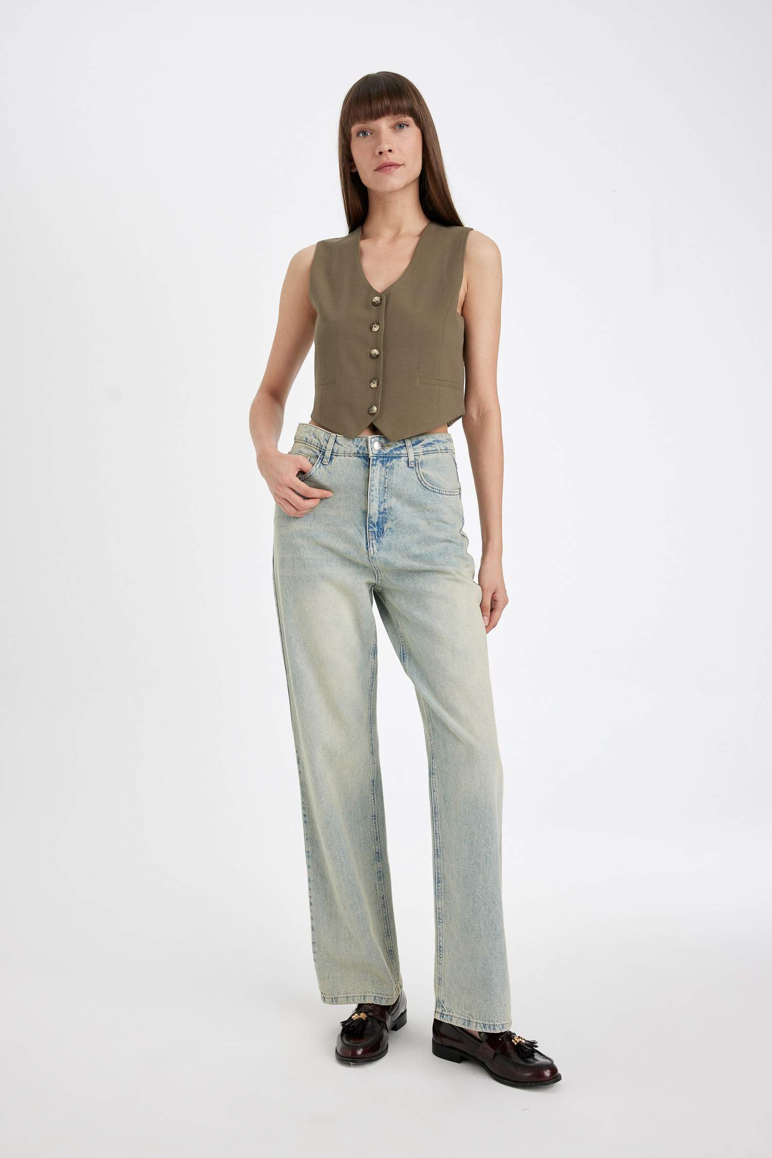 Regular Fit Blazer Yelek V Yaka Düğmeli Yelek