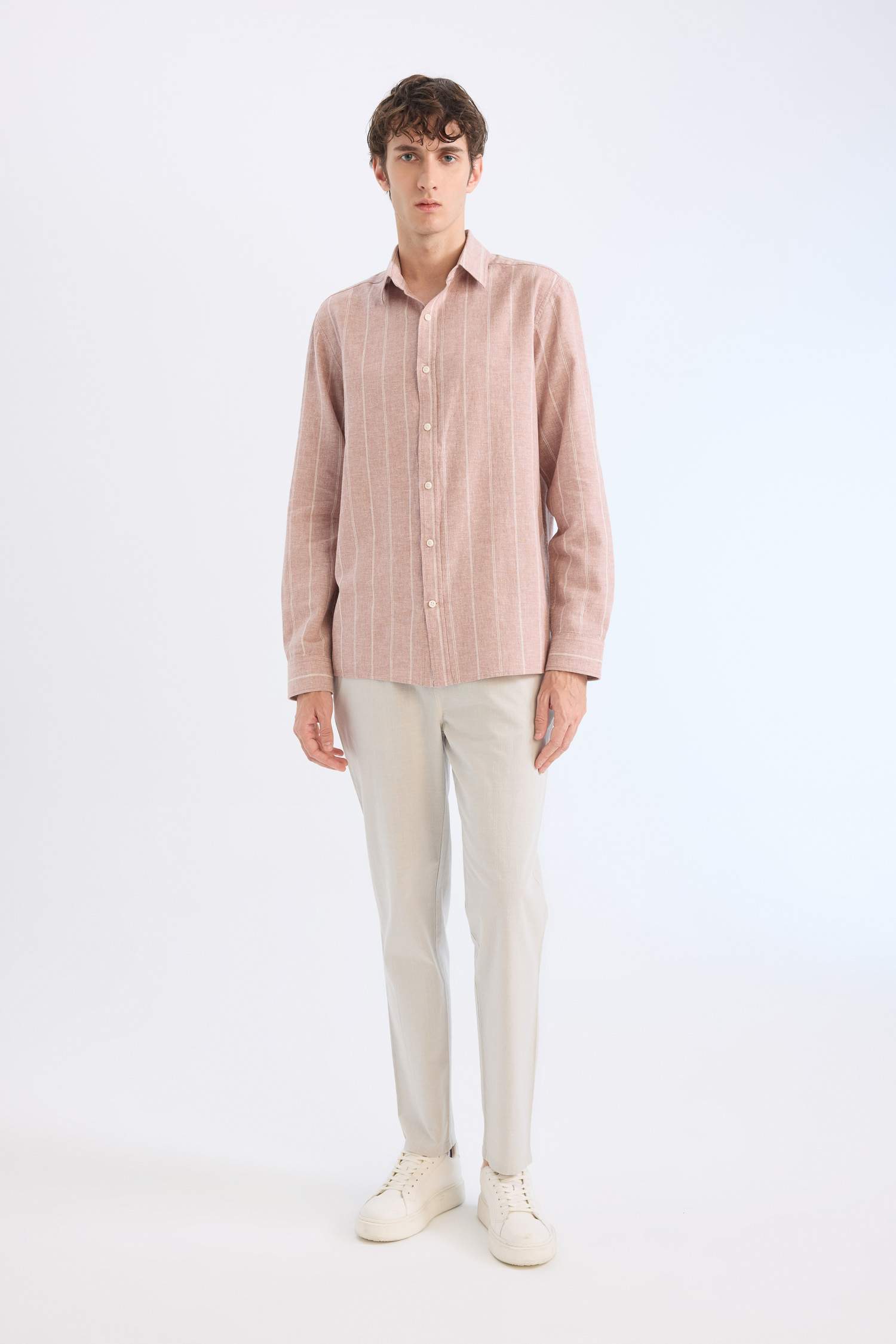 Обычная посадка, поло-воротник, хлопковая рубашка с длинным рукавом