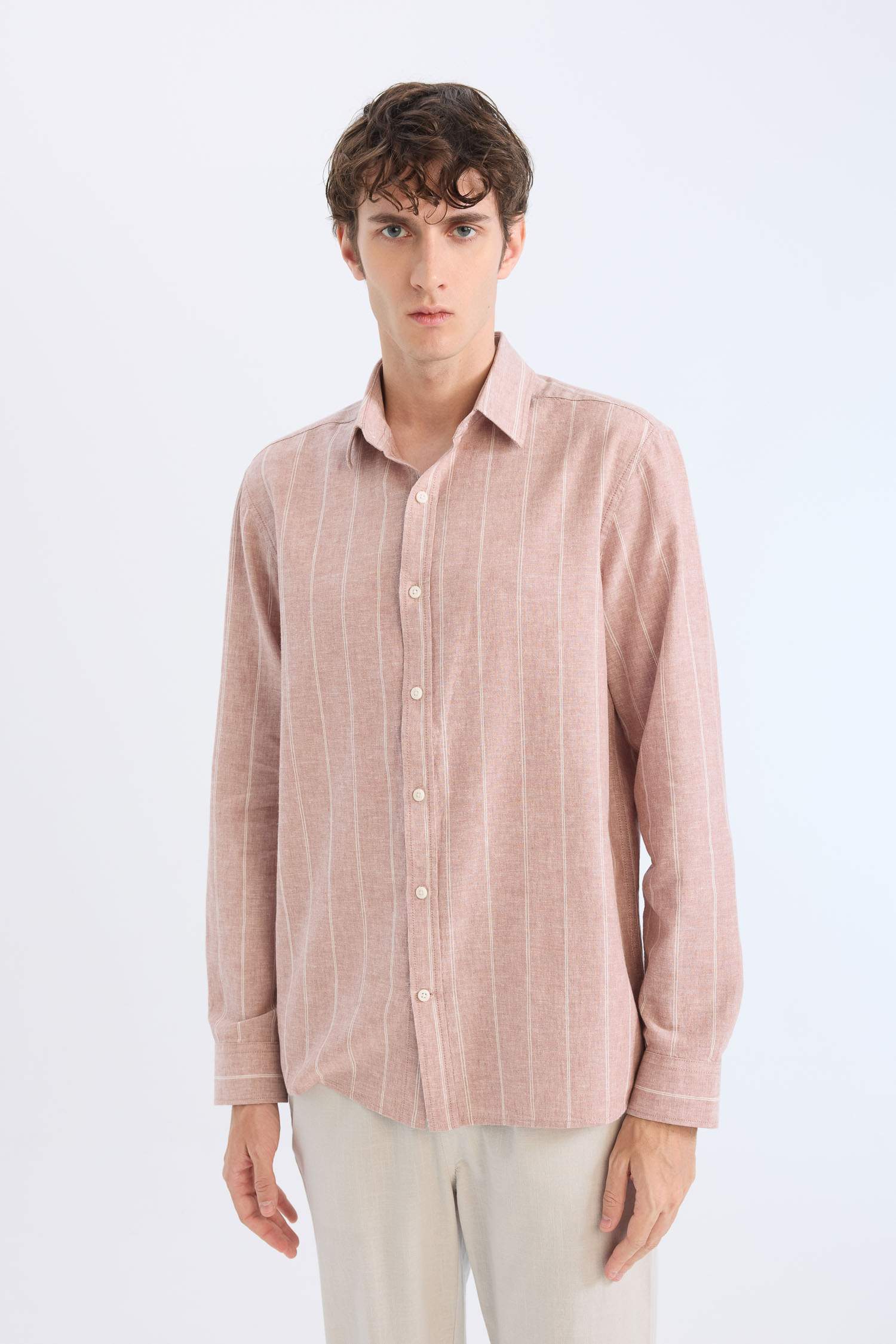 Обычная посадка, поло-воротник, хлопковая рубашка с длинным рукавом