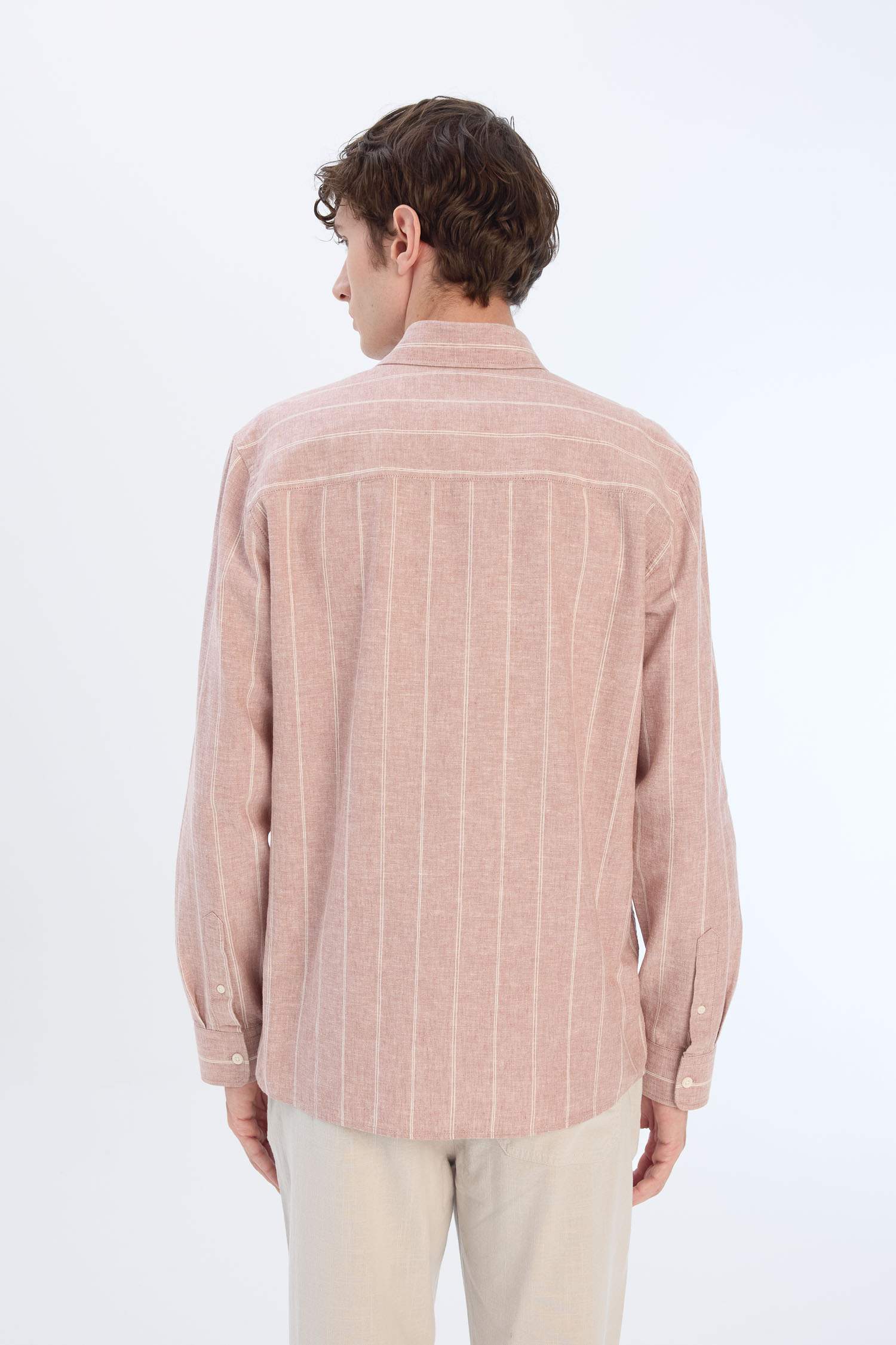 Обычная посадка, поло-воротник, хлопковая рубашка с длинным рукавом