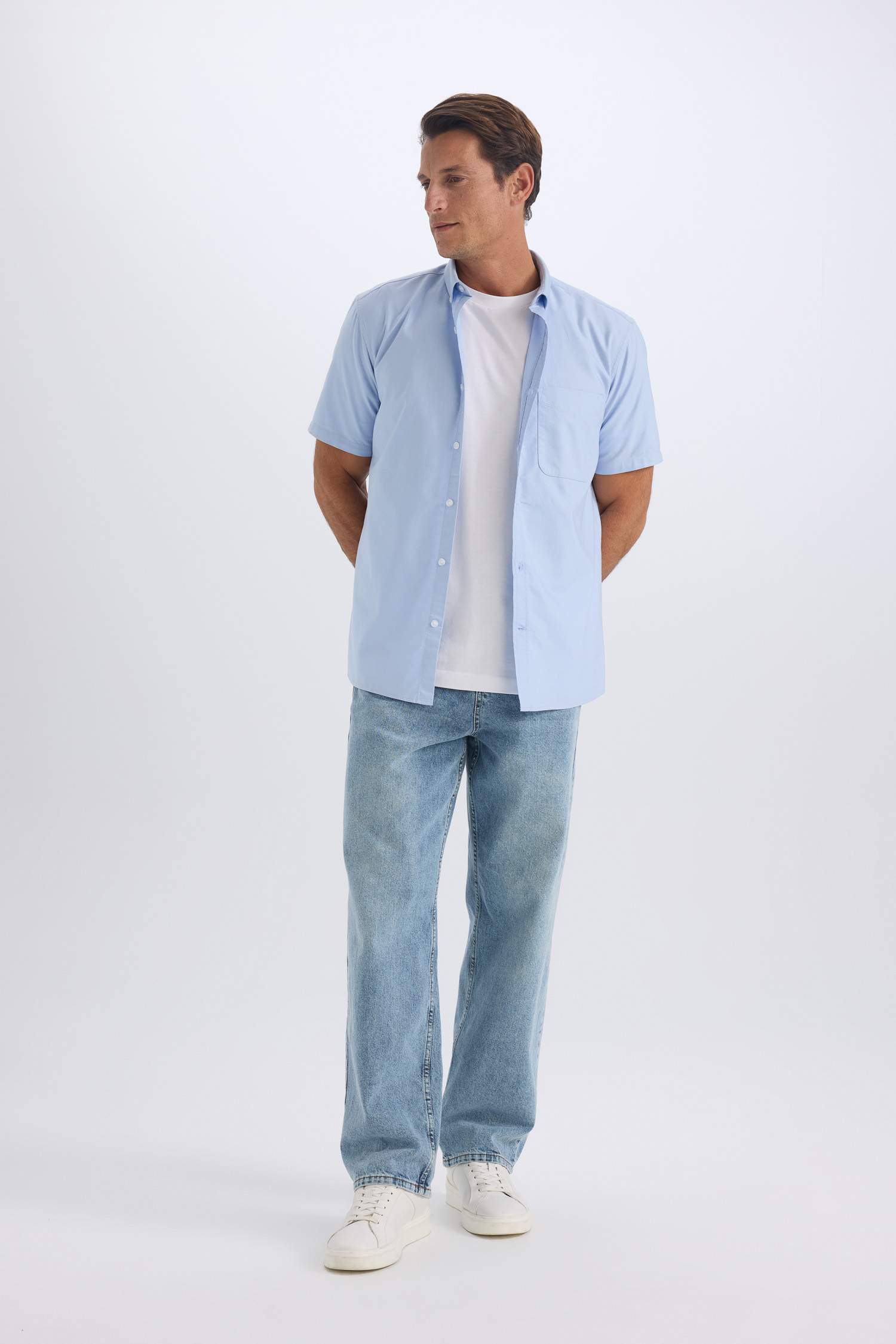 %100 Pamuk Regular Fit Polo Yaka Oxford Yazlık Kısa Kollu Gömlek