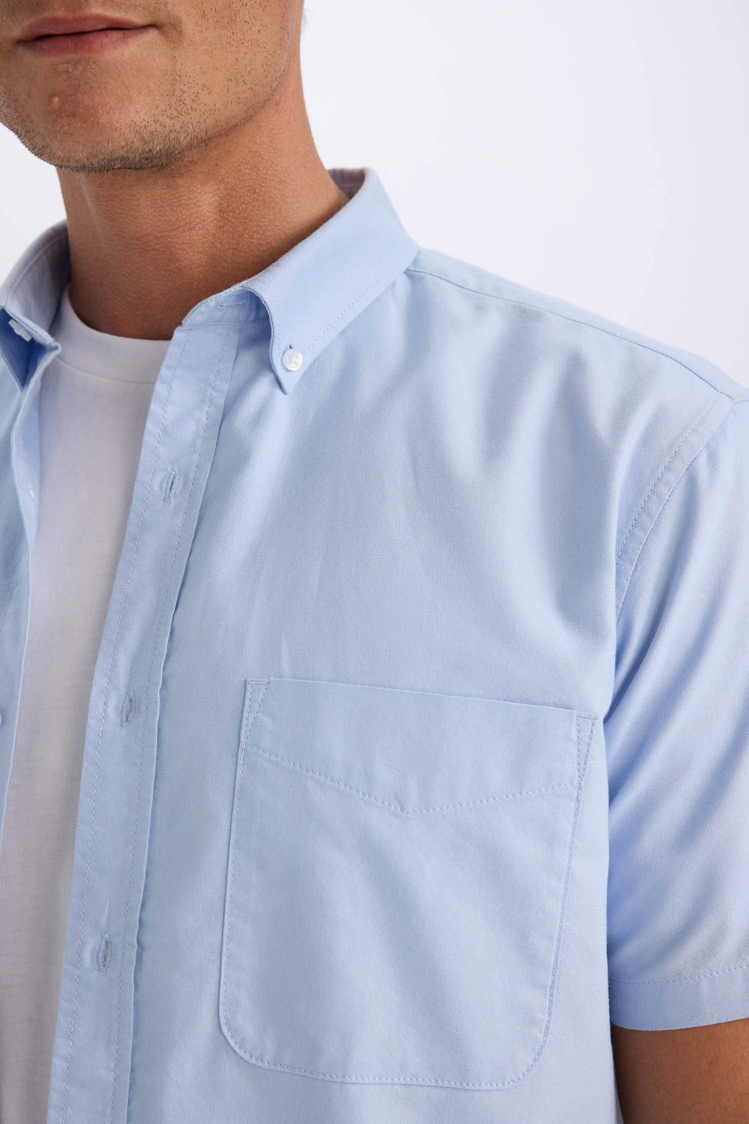 %100 Pamuk Regular Fit Polo Yaka Oxford Yazlık Kısa Kollu Gömlek