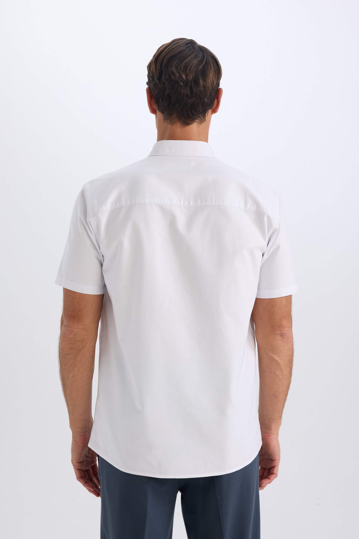 %100 Pamuk Regular Fit Polo Yaka Oxford Yazlık Kısa Kollu Beyaz Gömlek