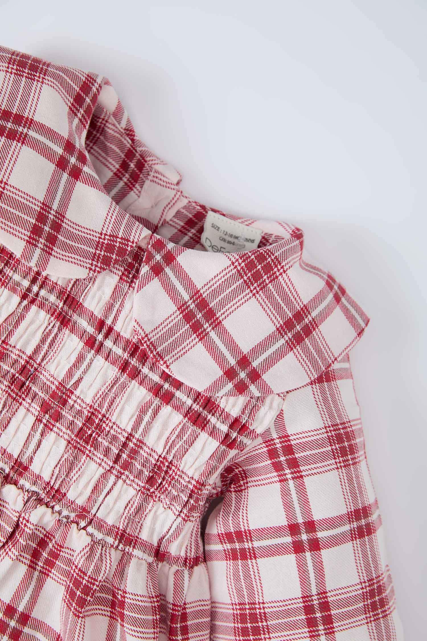 Kız Bebek Kareli Uzun Kollu Flanel Elbise