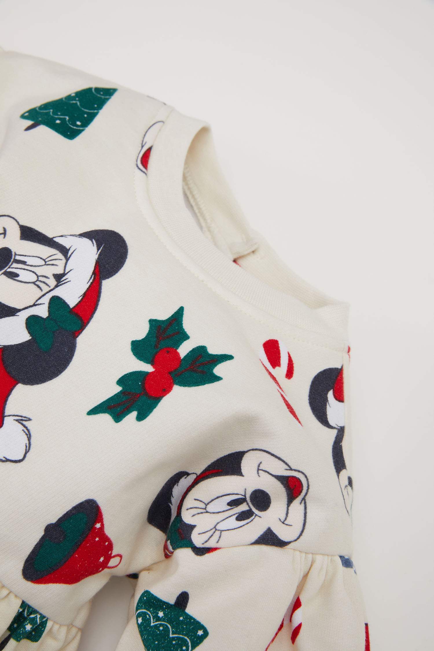 Kız Bebek Disney Mickey & Minnie Bisiklet Yaka Yılbaşı Temalı Uzun Kollu Elbise