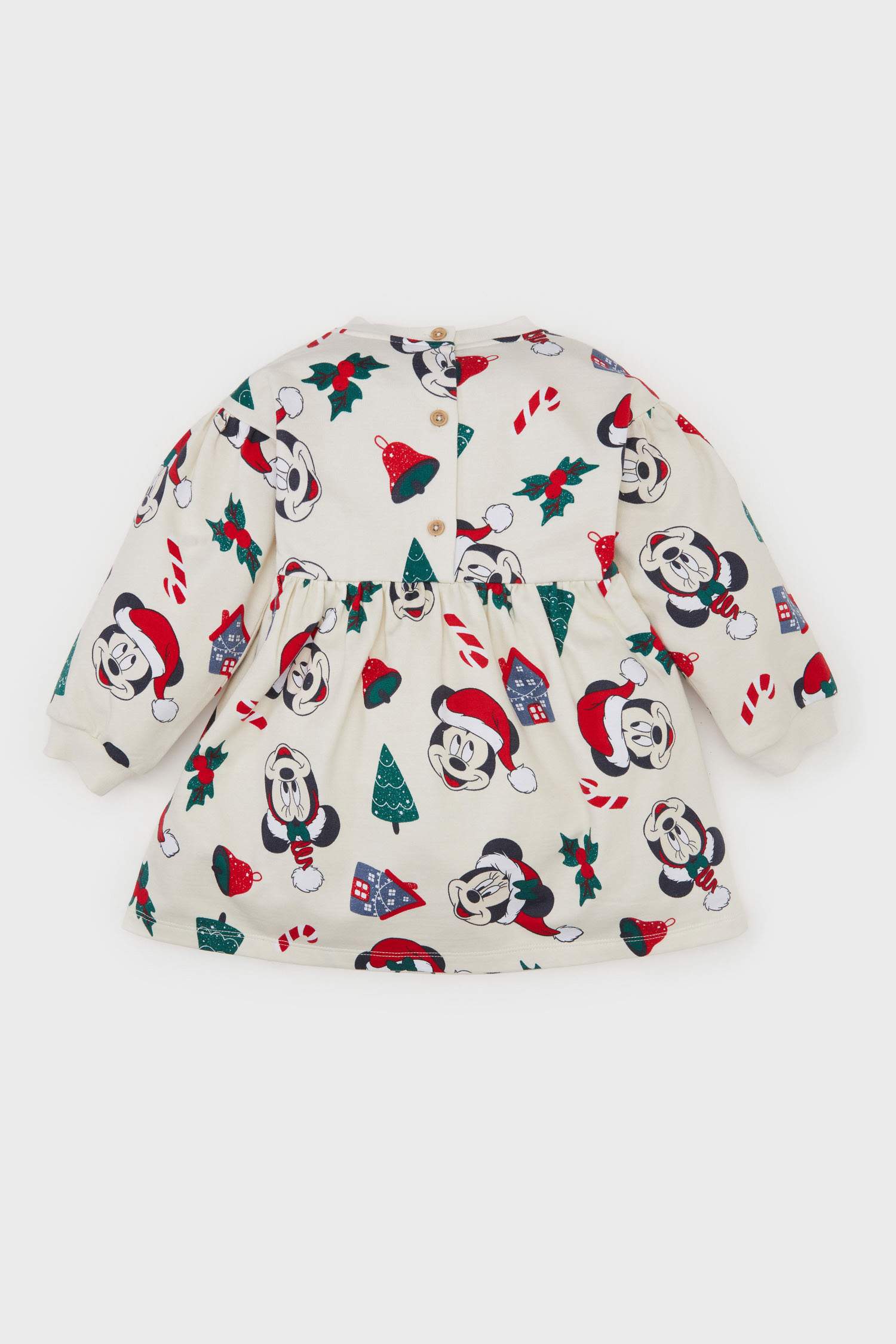 Kız Bebek Disney Mickey & Minnie Bisiklet Yaka Yılbaşı Temalı Uzun Kollu Elbise