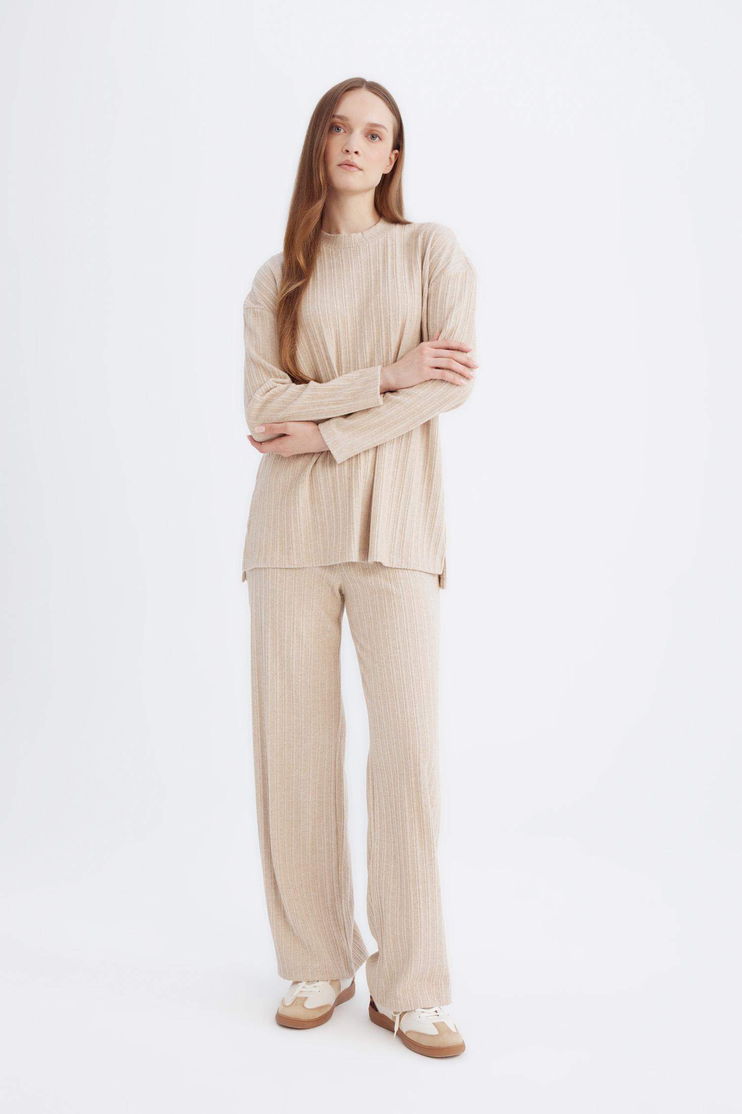 بنطرون سادة بيزك مضلع قصة عادية ببطانة ناعمة