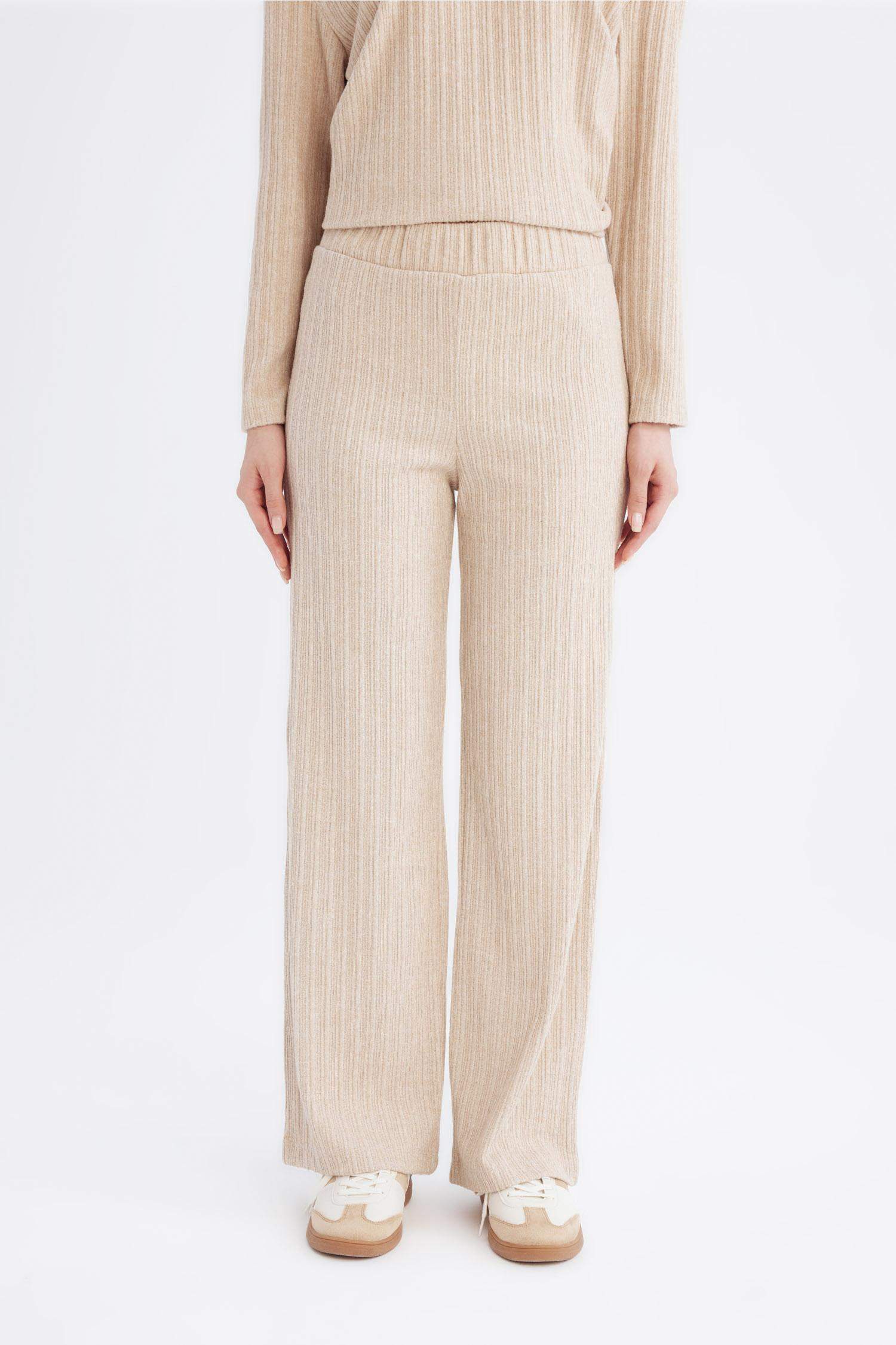 بنطرون سادة بيزك مضلع قصة عادية ببطانة ناعمة