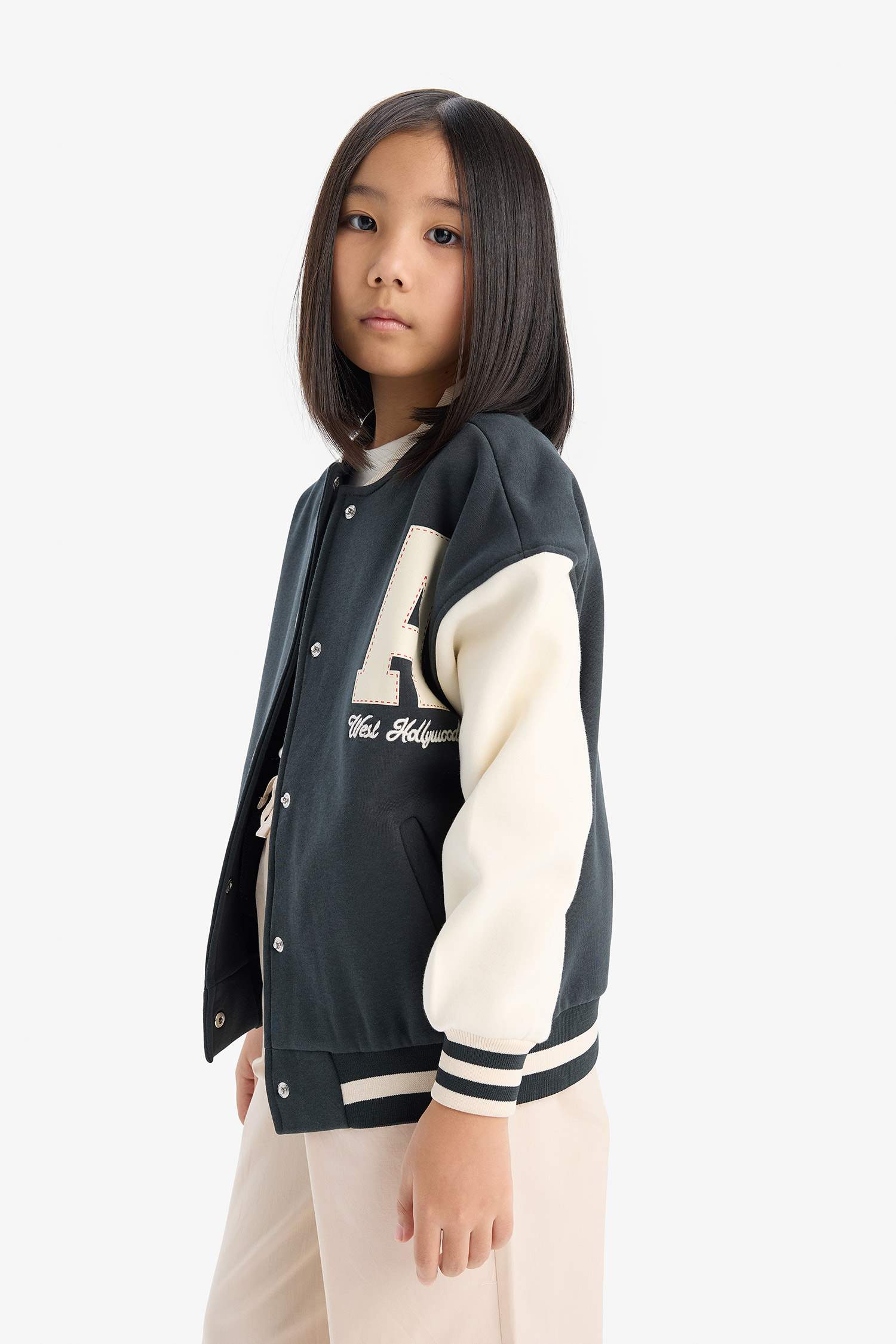 Kız Çocuk Baskılı Kolej Yaka İçi Yumuşak Tüylü Bomber Ceket