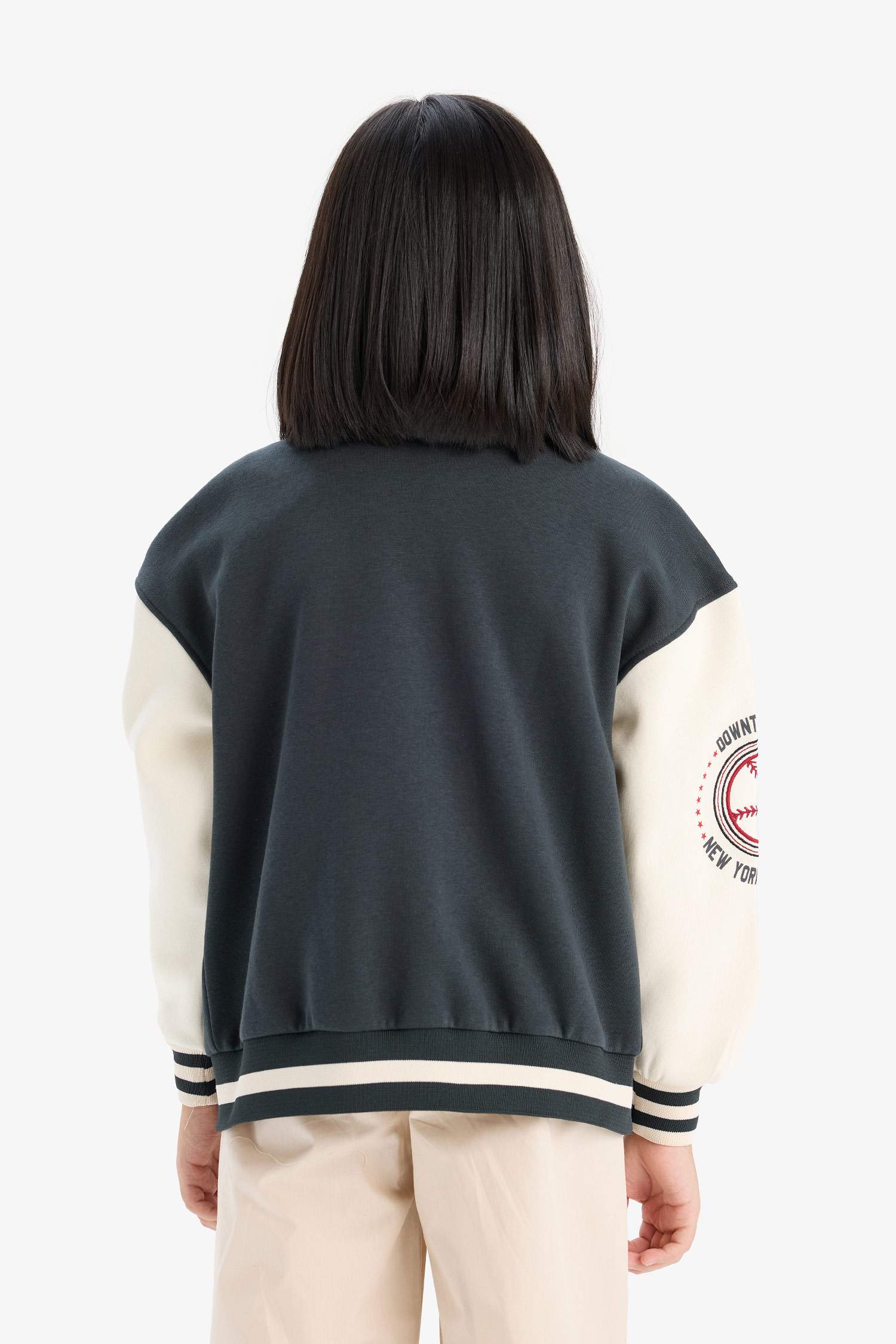 Kız Çocuk Baskılı Kolej Yaka İçi Yumuşak Tüylü Bomber Ceket