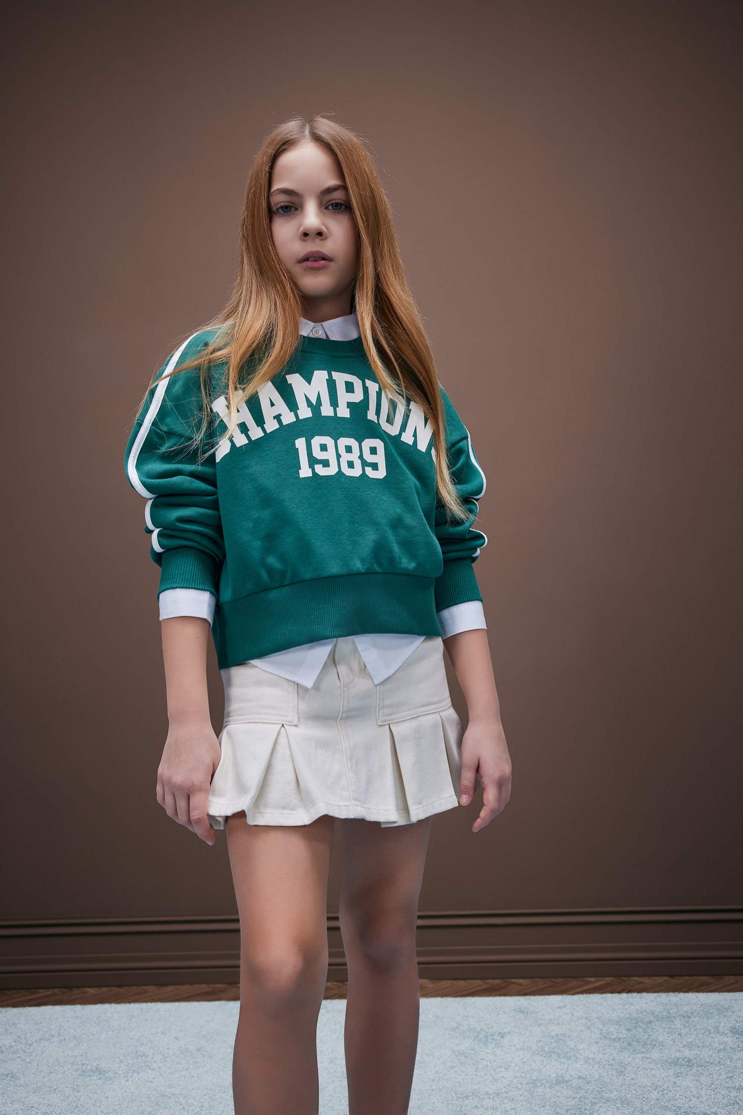 Kız Çocuk Relax Fit Bisiklet Yaka Baskılı Sweatshirt