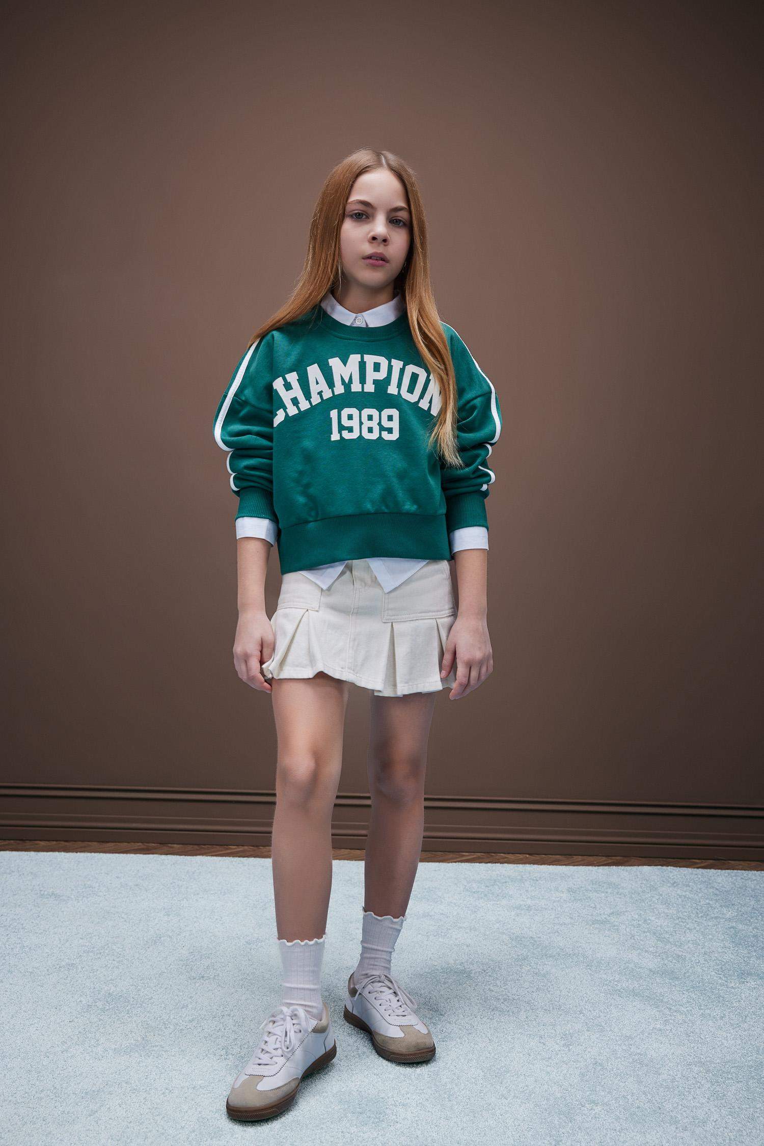 Kız Çocuk Relax Fit Bisiklet Yaka Baskılı Sweatshirt