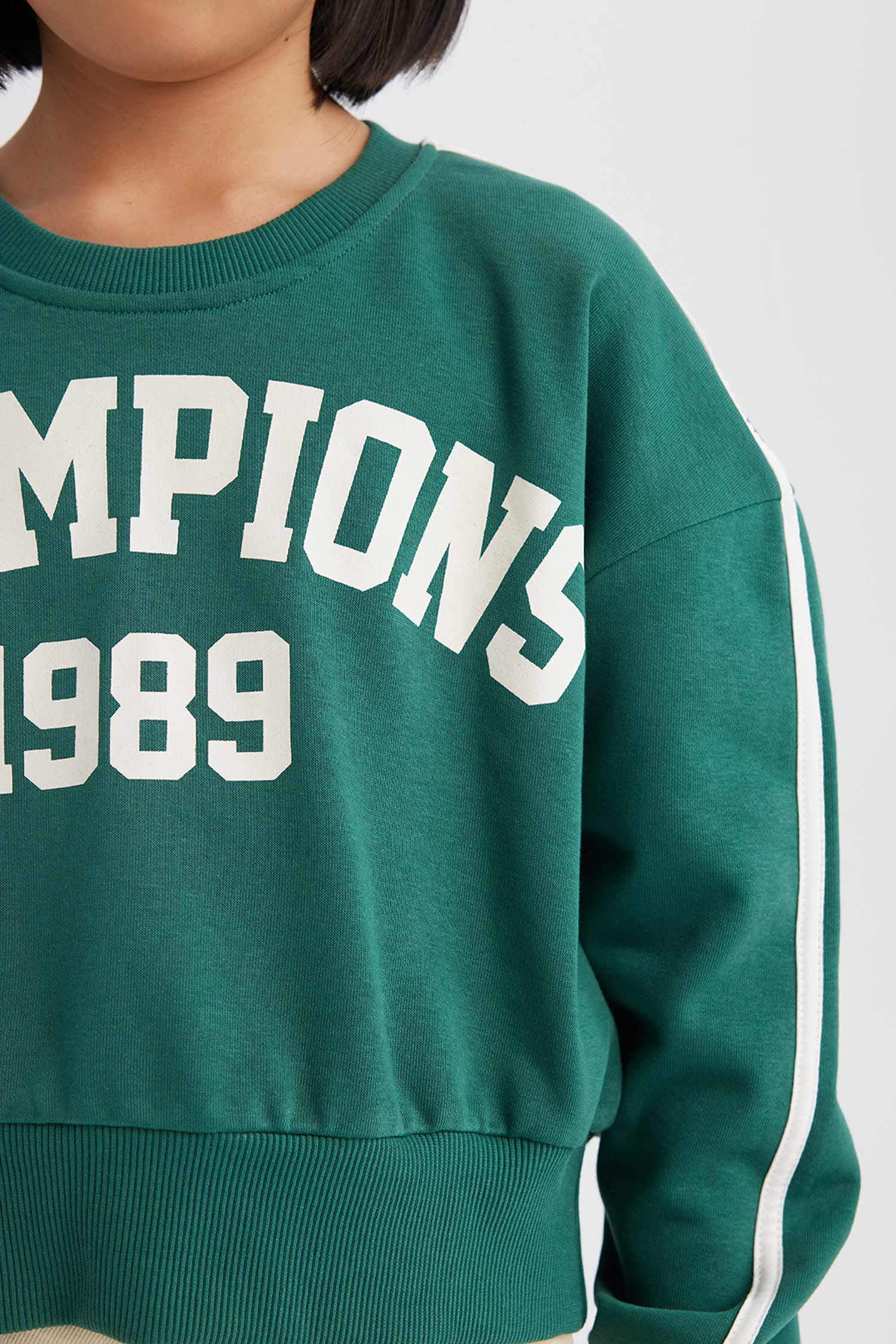 Kız Çocuk Relax Fit Bisiklet Yaka Baskılı Sweatshirt