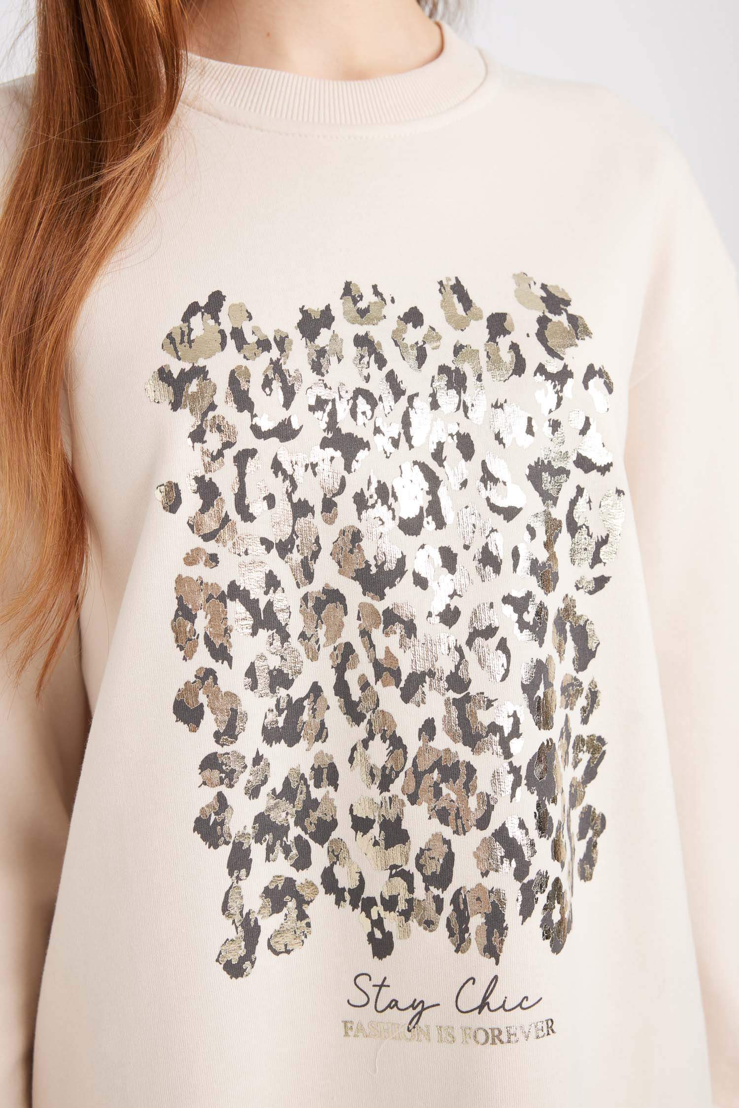 Tunique Sweat-shirt en tissu fin imprimé à Col rond et Coupe décontractée