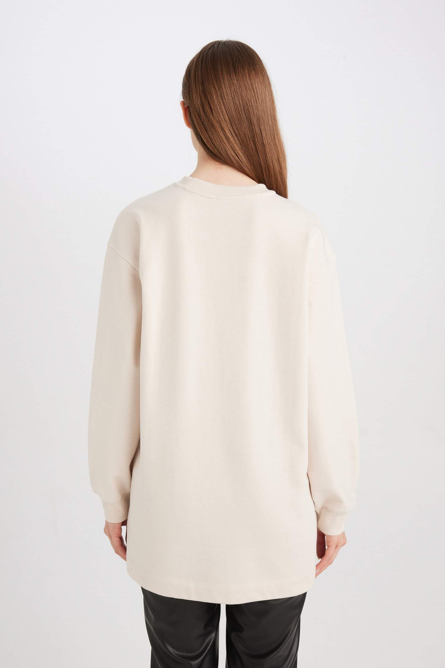 Tunique Sweat-shirt en tissu fin imprimé à Col rond et Coupe décontractée