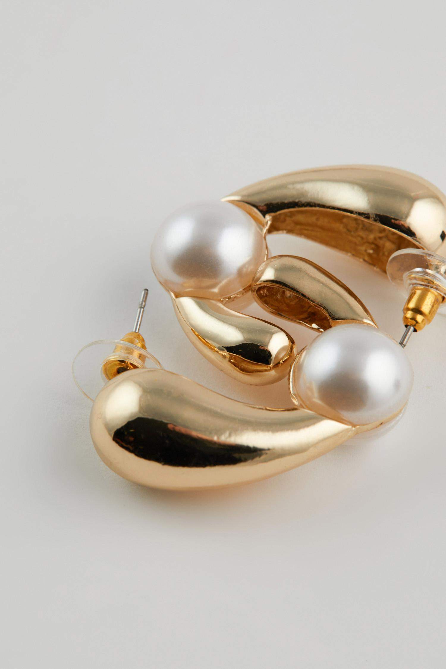 Kadın İncili Gold Küpe