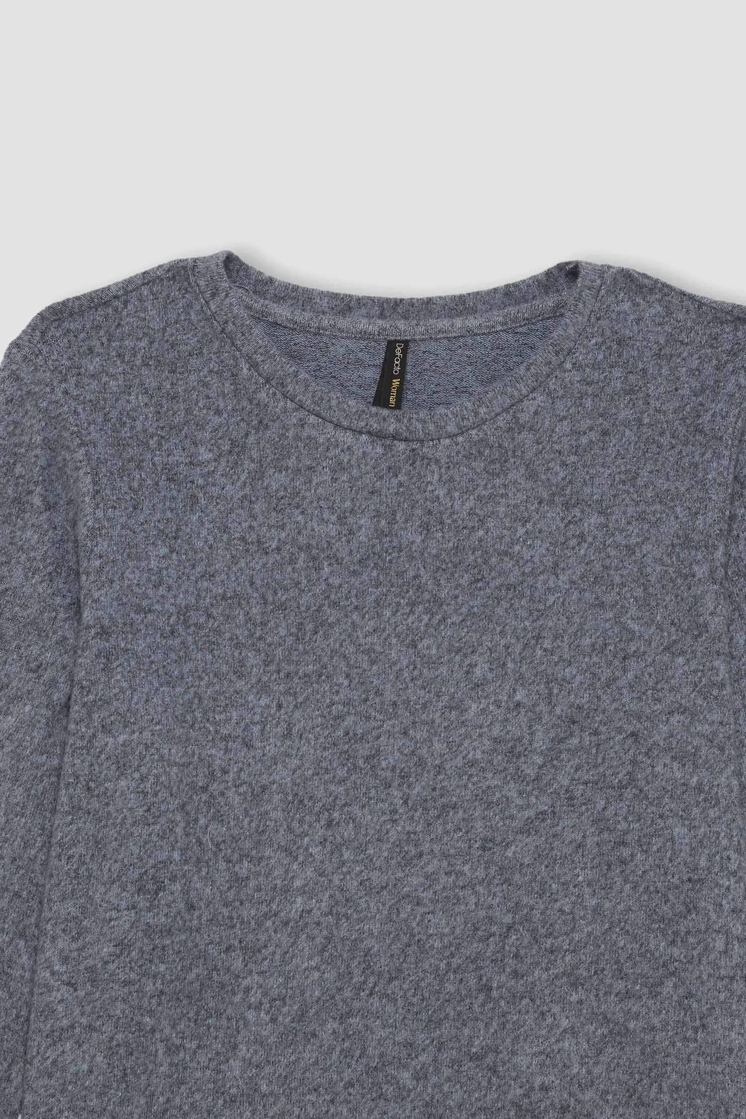 Regular Fit Bisiklet Yaka Casual Basic Düz Uzun Kollu Tişört