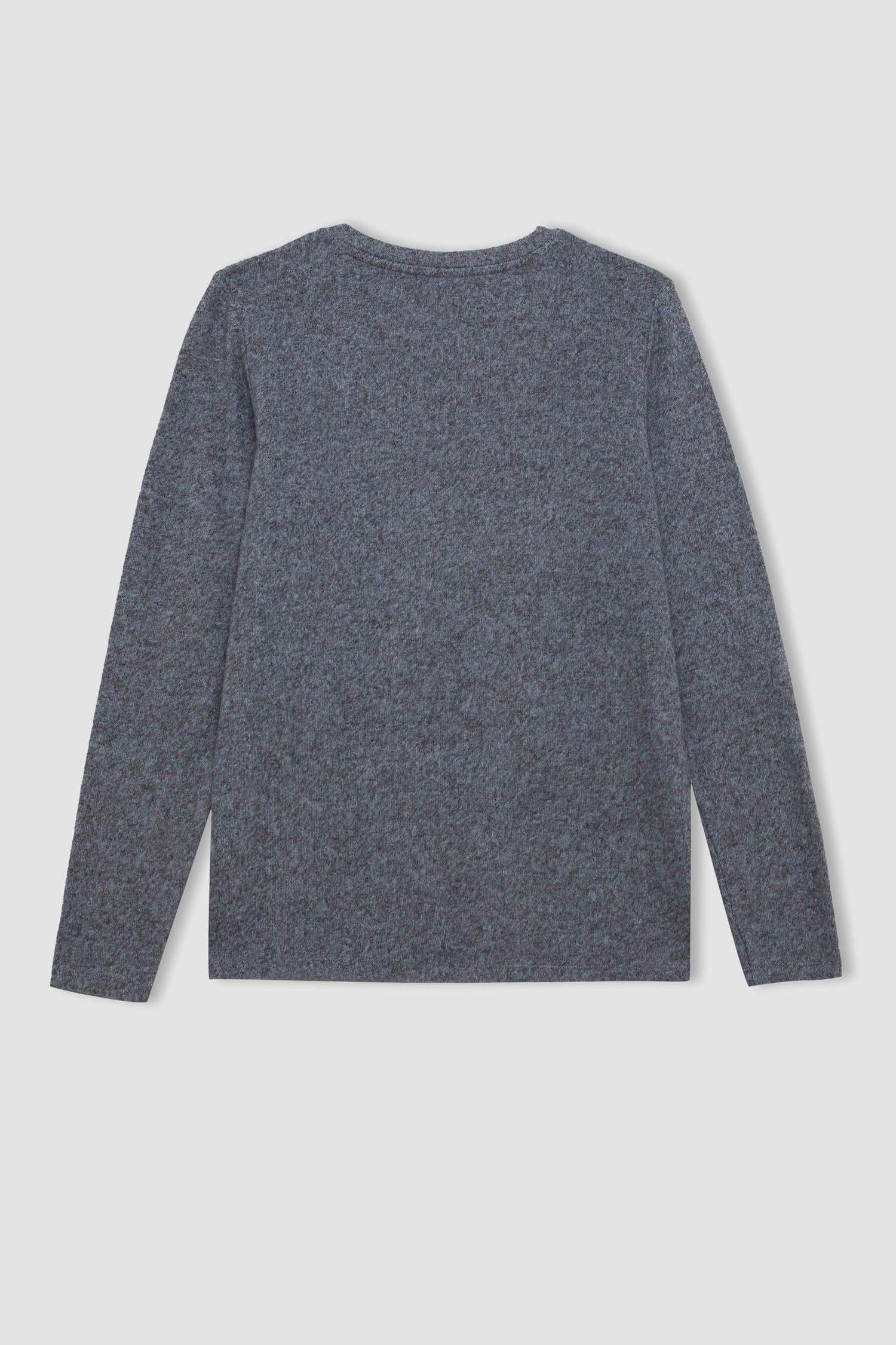 Regular Fit Bisiklet Yaka Casual Basic Düz Uzun Kollu Tişört